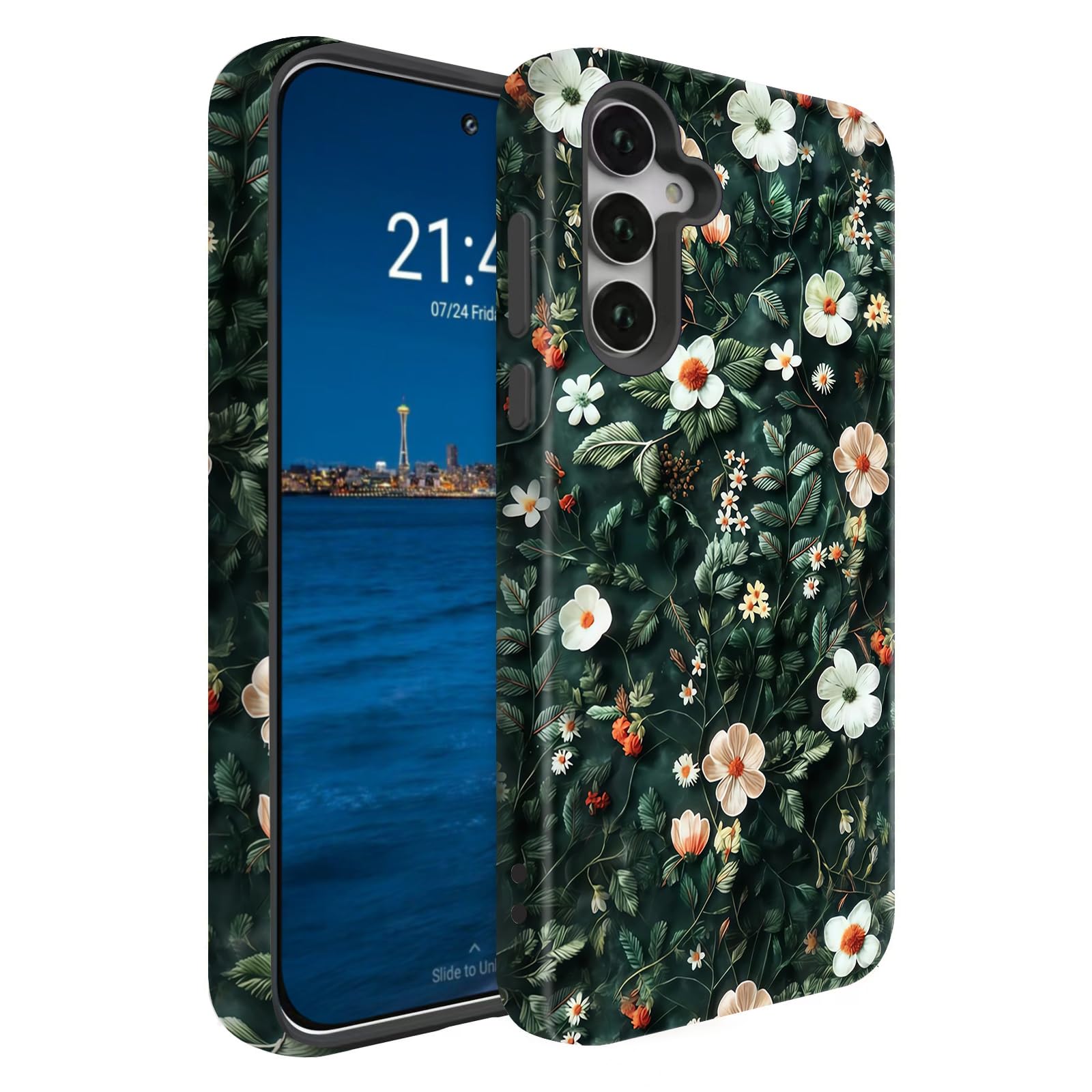 BSMOSPER Compatible for Samsung Galaxy S25 FE 5G Case, Dual Layer Heavy Duty 2 in 1 Shockproof Protective Phone Case,Floral Eleg