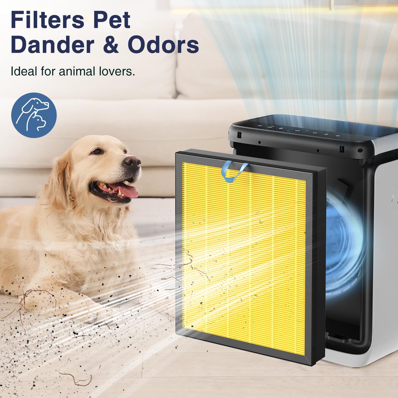 Cabiclean Vital 200S Pet Care Replacement Filter - 2 Pack, Yellow, Pre Filter + Middle Filter + Activated Carbon Filter for LEVOIT Vital 200S