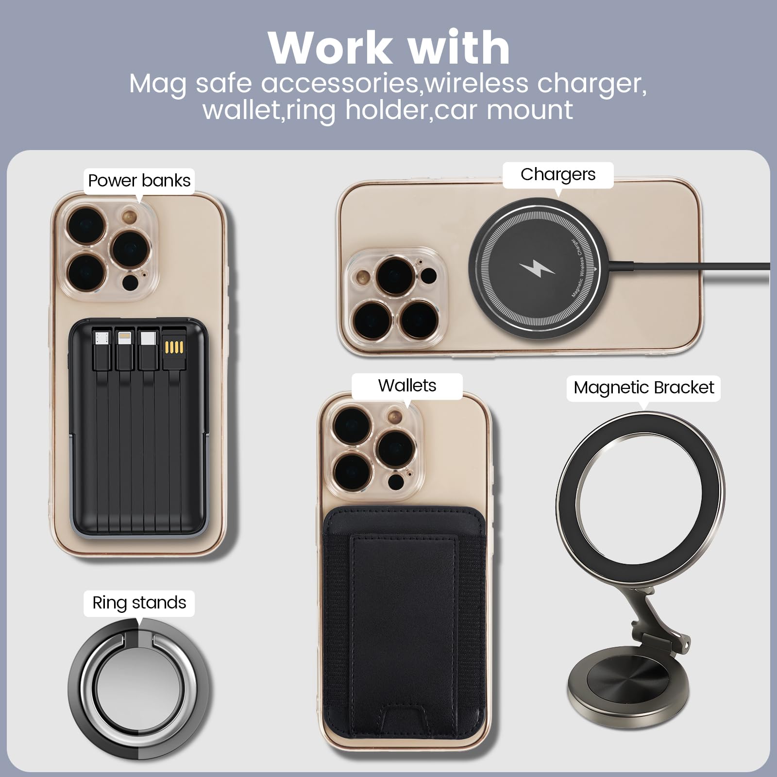 For Magsafe Ring Sticker,Metal Ring For All Phone Case,Compatible With Magsafe Accessories,Magnetic Wireless Charger/Wallet/Car