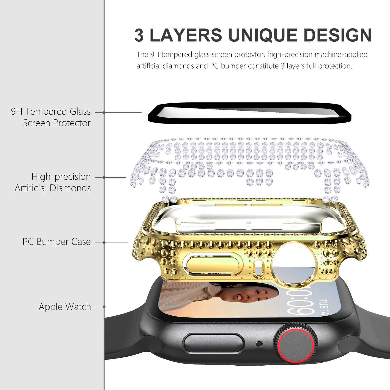 Surace Compatible With Apple Watch Case 40Mm, 300 Diamonds With Screen Protector For Apple Watch Series 6/5/4/3/2/1, Bling Case