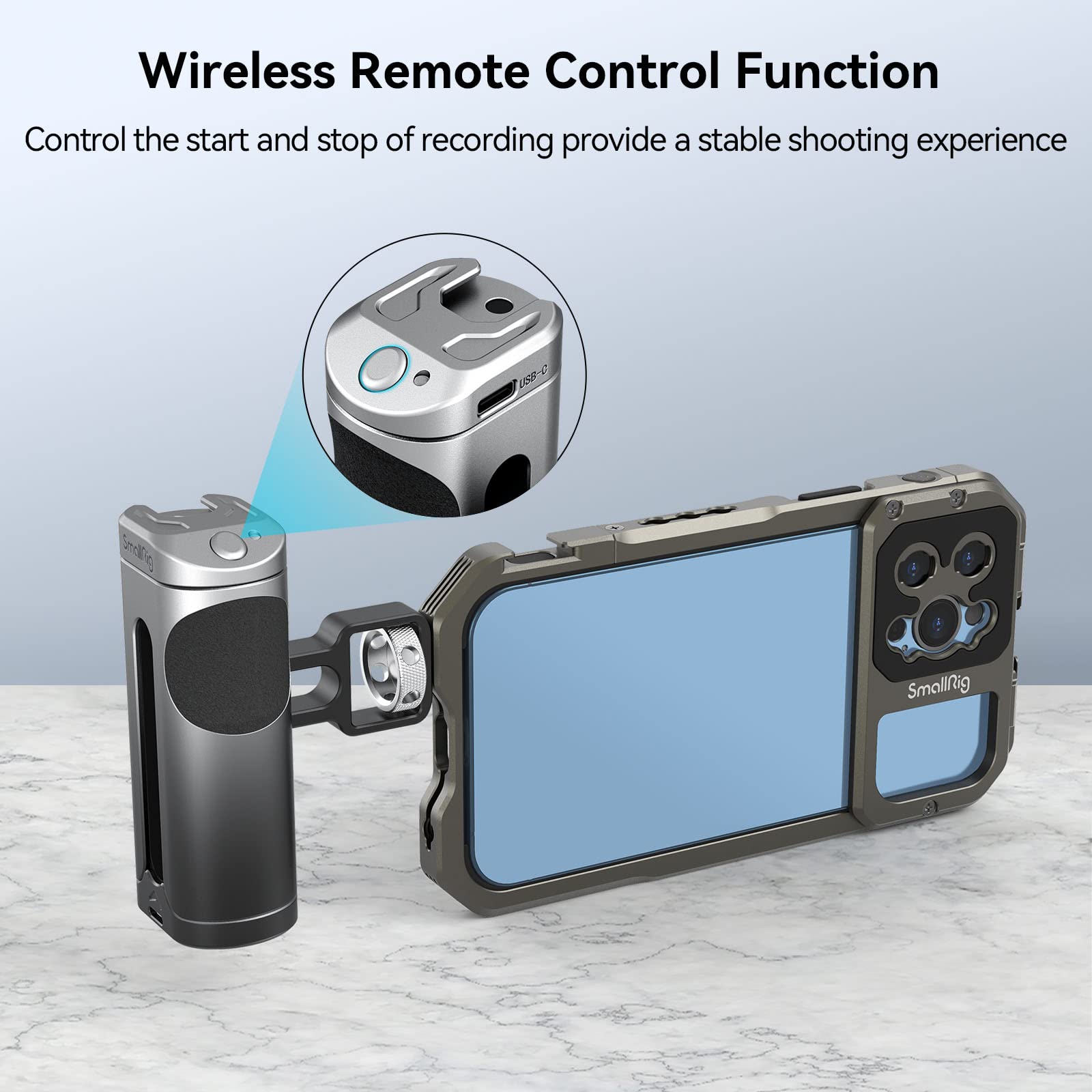 Smallrig Side Handle Grip For Smartphone Cage Video Rig, Remote Trigger Aluminum Phone Cage Handle With Wireless Remote Control