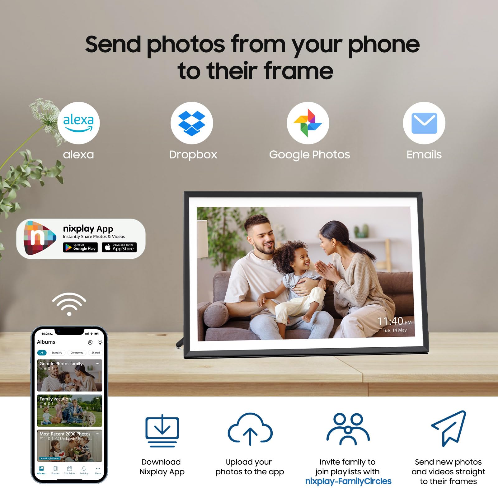 Nixplay 10.1'' Digital Picture Frame By Apolosign, Share Photos/Videos Via Nixplay App, Wifi Digital Photo Frame With 32Gb, Supp