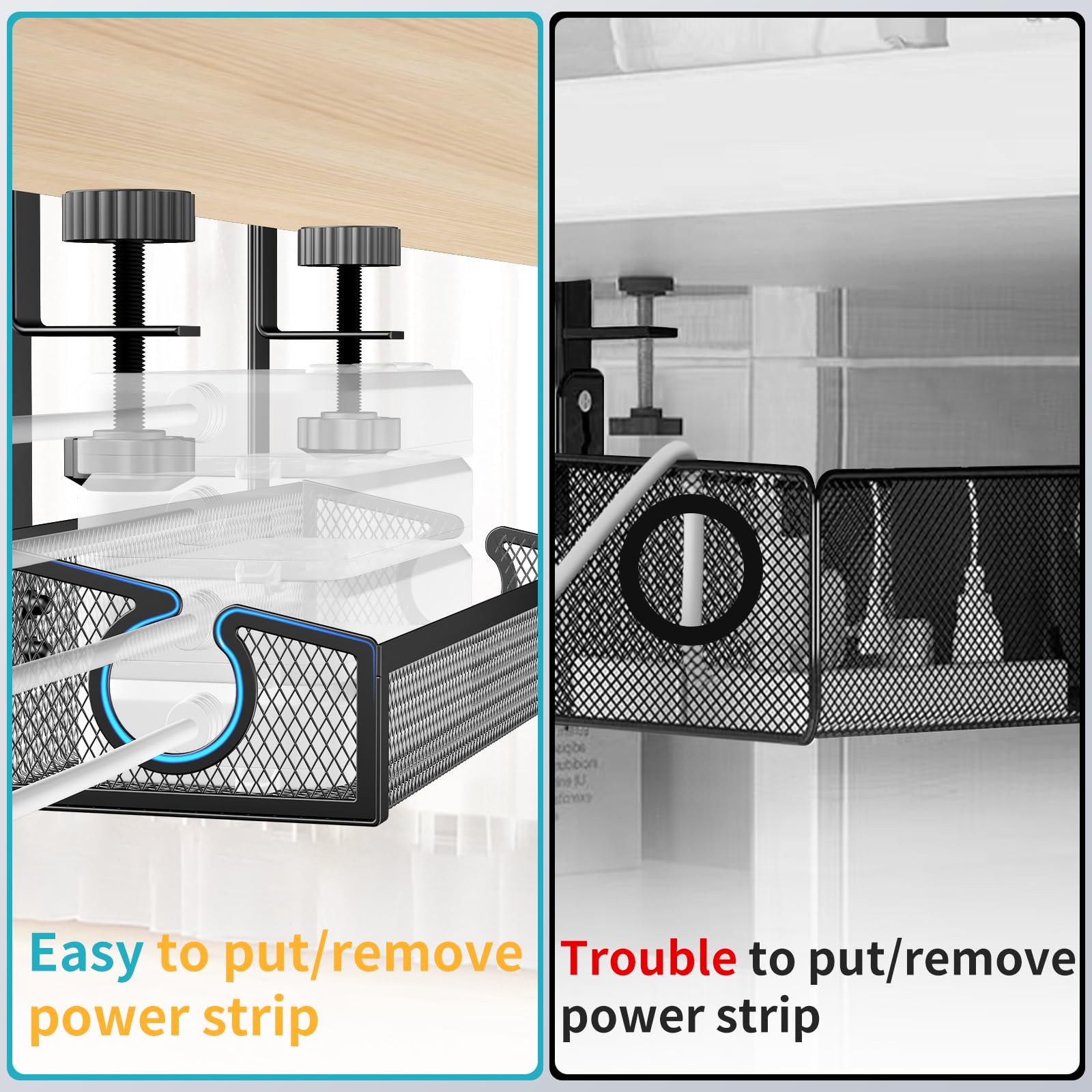 Under Desk Cable Management Tray Black, No Drill Desk Cable Management Organizer With Clamp For Desk Wire Management, Desk Pc Co