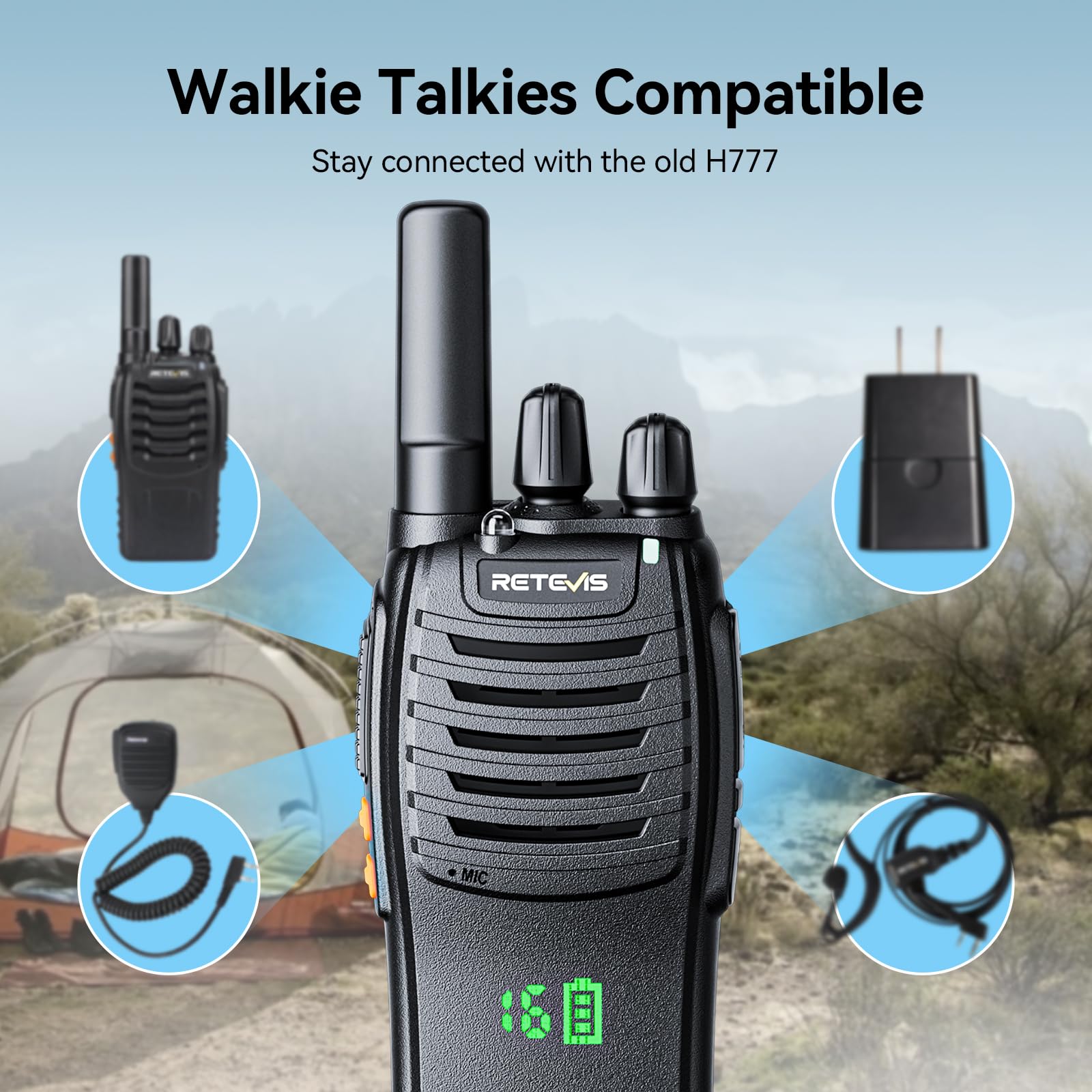 Retevis H 777H Walkie Talkies Rechargeable,2 Way Radios Long Range,Usb C,Vox,Short Antenna,Hidden Display,Flashlight,Portable Frs Two Way Radios For Adults Retail Church Club (3 Pack)