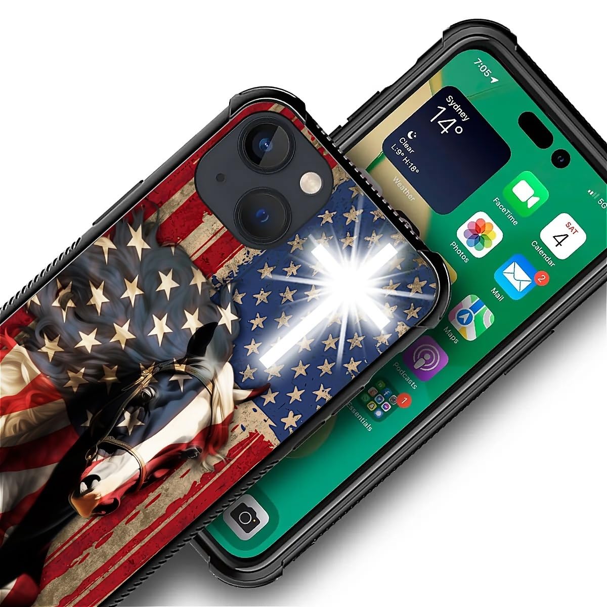 Fkbrcl4U For Iphone 14 Case, Red American Flag Horse Cross Pattern Graphic Design Girl Boy Soft Silicone Hard Acrylic Shock Prot