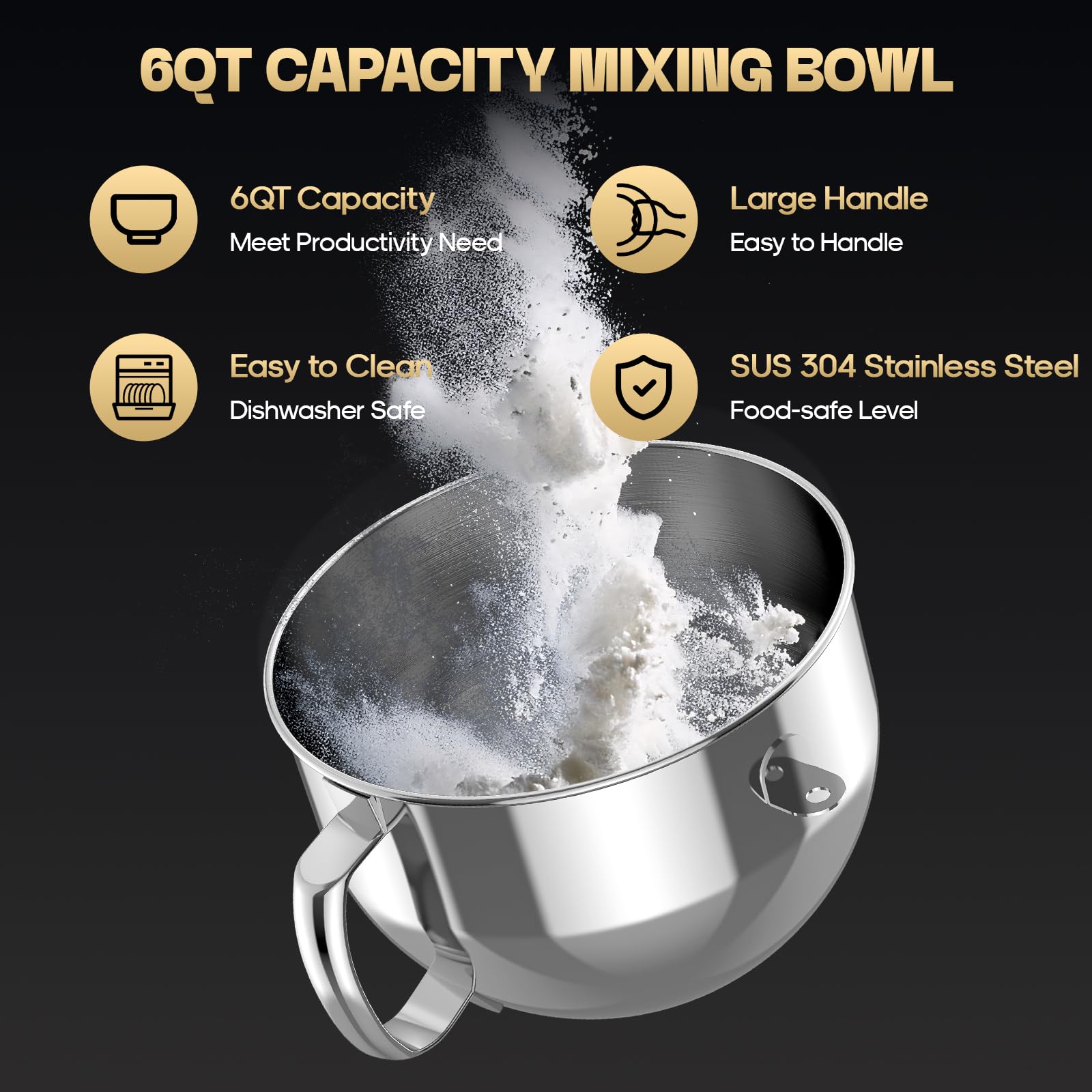 Hozodo Stainless Steel Bowl For Kitchenaid, Fits 6Q Bowl Lift Stand Mixer For Kitchen Aid Bowl, Stainless Steel Kitchenaid Attac