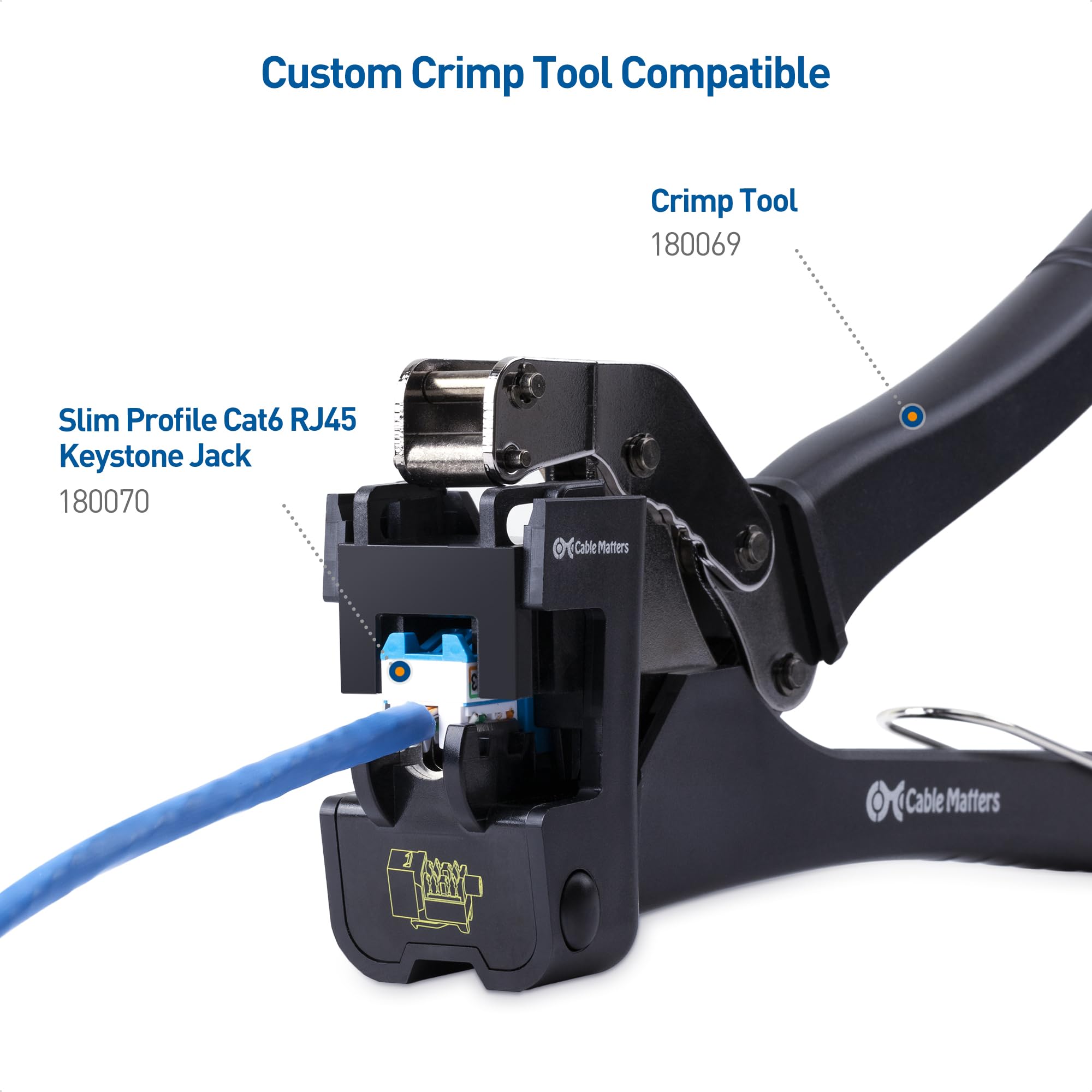 Cable Matters [UL Listed] 25 Pack 10Gbps Rapid Install Cat6 Keystone Jacks, Slim Profile Ethernet Keystone Jack, RJ45 Keystone Jack with Punch Down Stand, Blue (Model 180070)