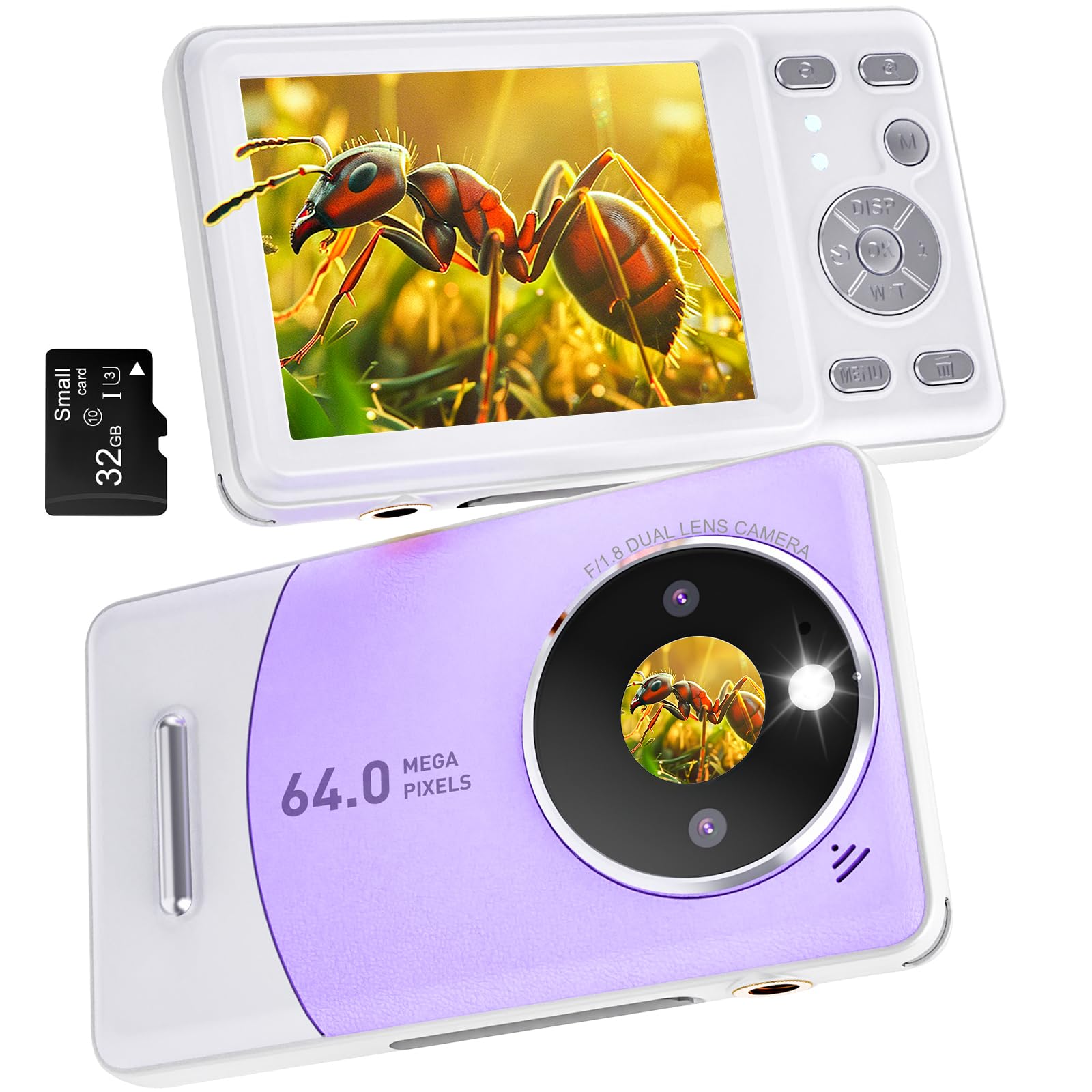 4K Digital Camera For Photography, Dual Lens 64Mp Vlogging Camera With Selfie Mirror, 120Ultra Wide Angle, 18X Digital Zoom, Vid