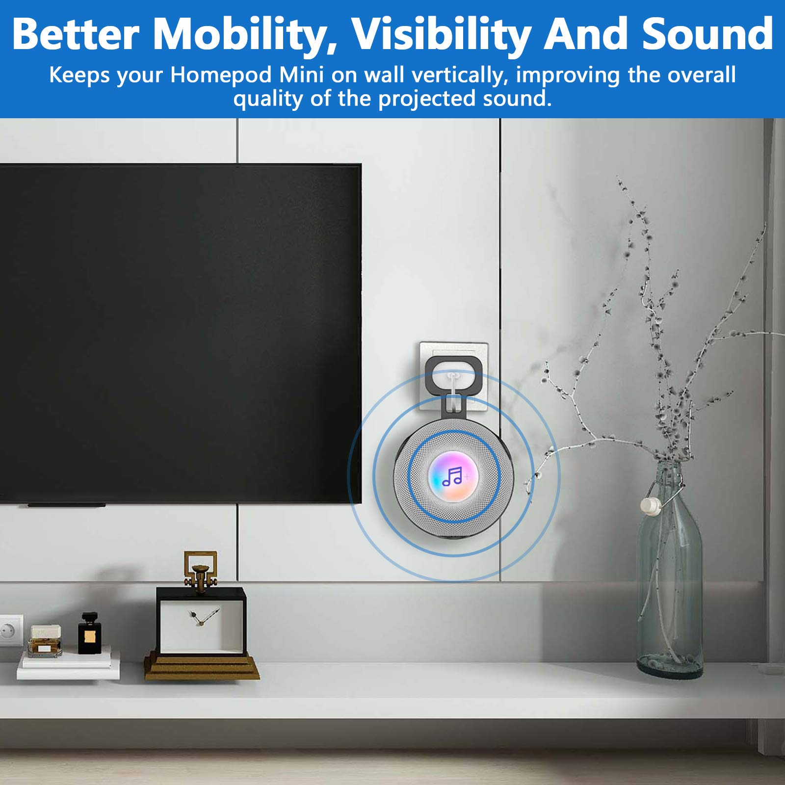 Cuhioy Outlet Wall Mount Holder For Homepod Mini, Plug Mount Stand With Cord Management For Space Saving, No Messy Cords Or Scre