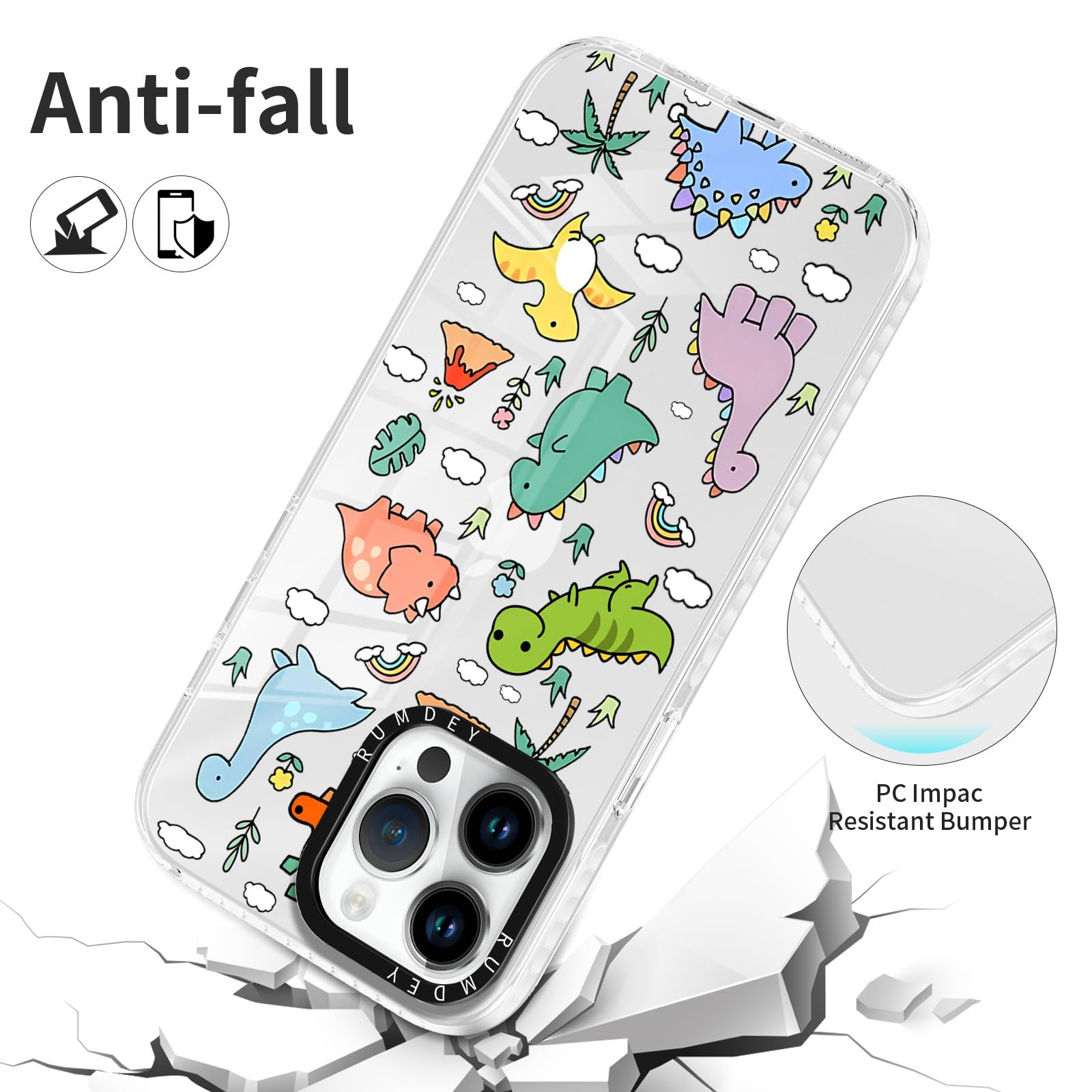 Rumdey 2 Pack Cartoon Animals Pattern For Iphone 14 Pro 6.1'' Phone Case, Cute Dinosaur Aesthetics Clear Cases Soft Silicone Sli