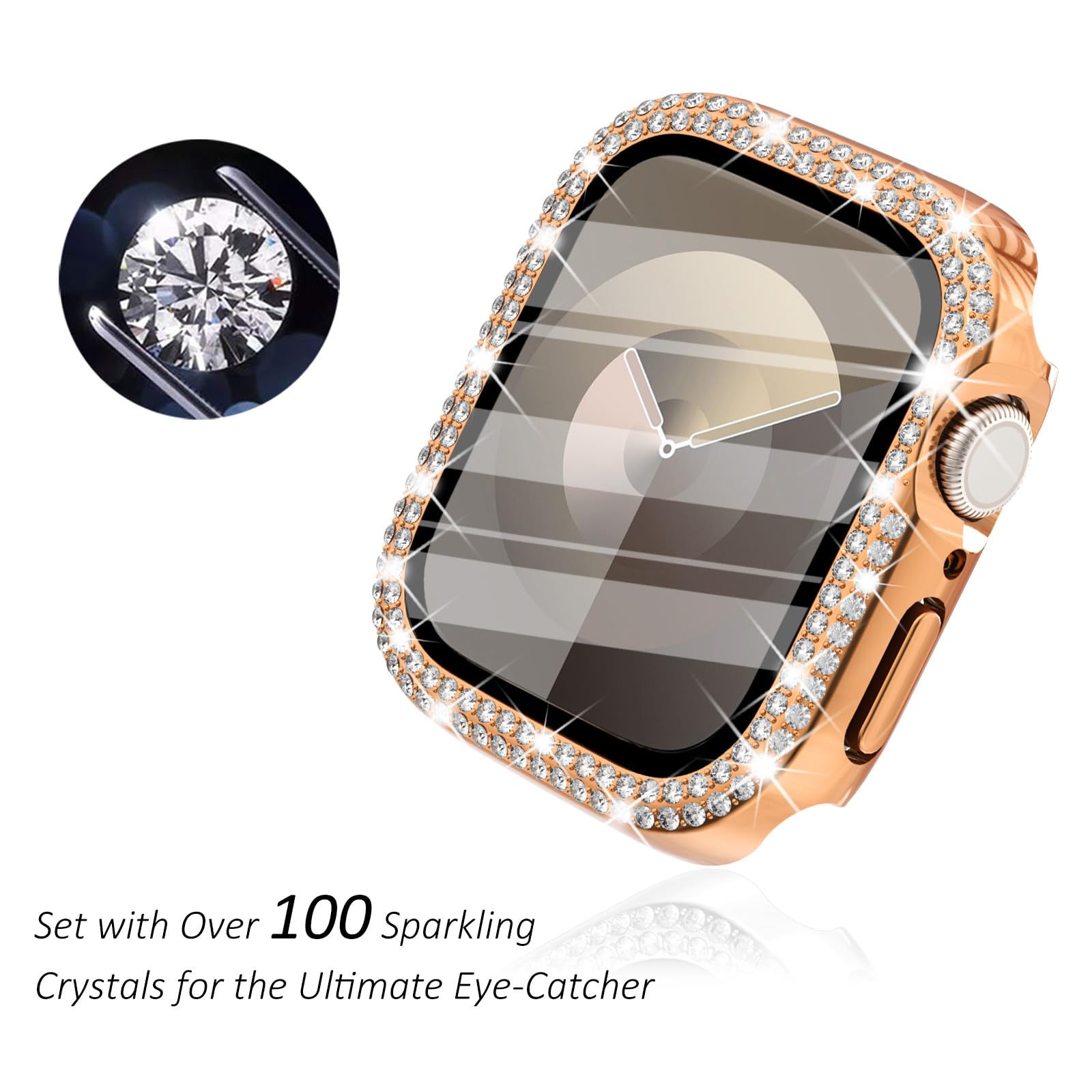 Surace 45Mm Case Compatible With Apple Watch Series 9 Series 8 Series 7 Case With Screen Protector, Bling Diamond Overall Protec