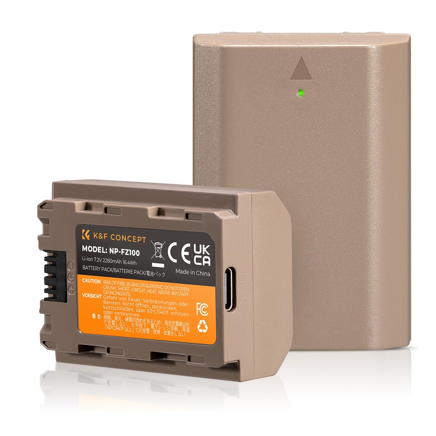 K&F Concept 2-Pack NP-FZ100 Battery, USB-C Fast Charging A7iii Batteries Compatible with Sony A7iii A7iv A6600 A6700 ZV-E1 FX3 F