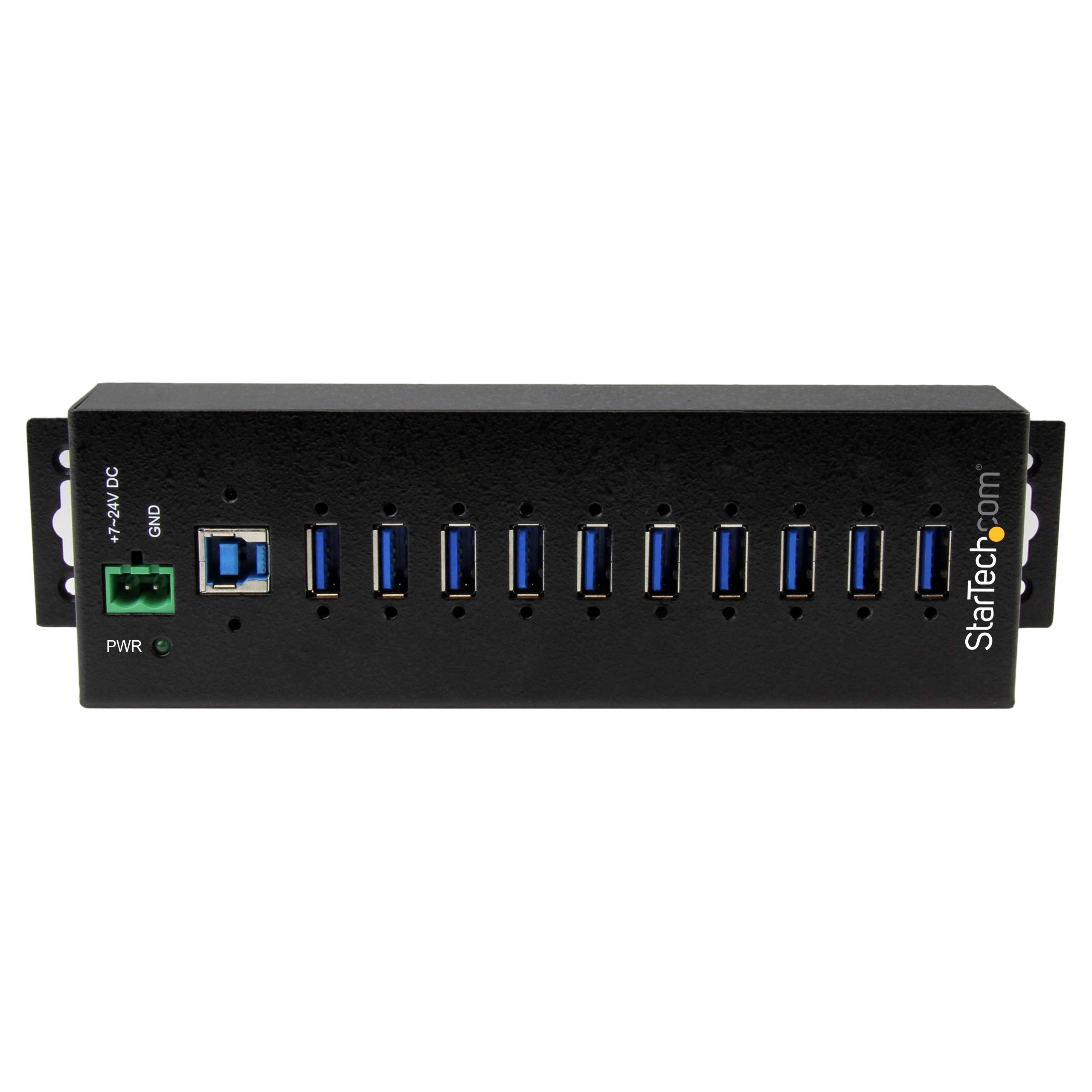 Startech.Com 10 Port Usb 3.0 Hub With Power Adapter   Metal Industrial Usb A Hub With Esd & 350W Surge Protection   Din/Wall/Des