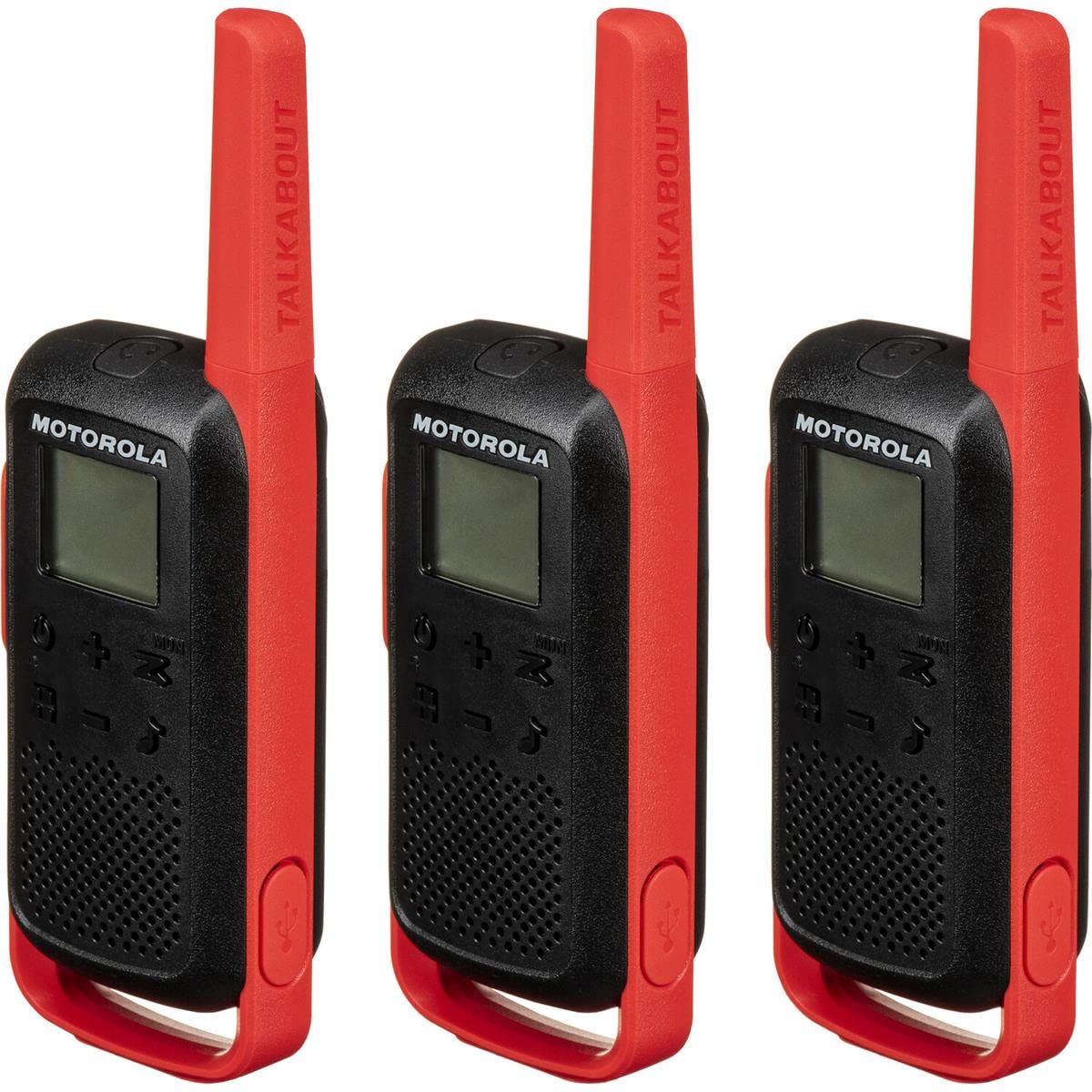 Motorola Solutions, Portable Frs, T210Tp, Talkabout, Two Way Radios, Rechargeable, 22 Channel, 20 Mile, Black W/Red, 3 Pack