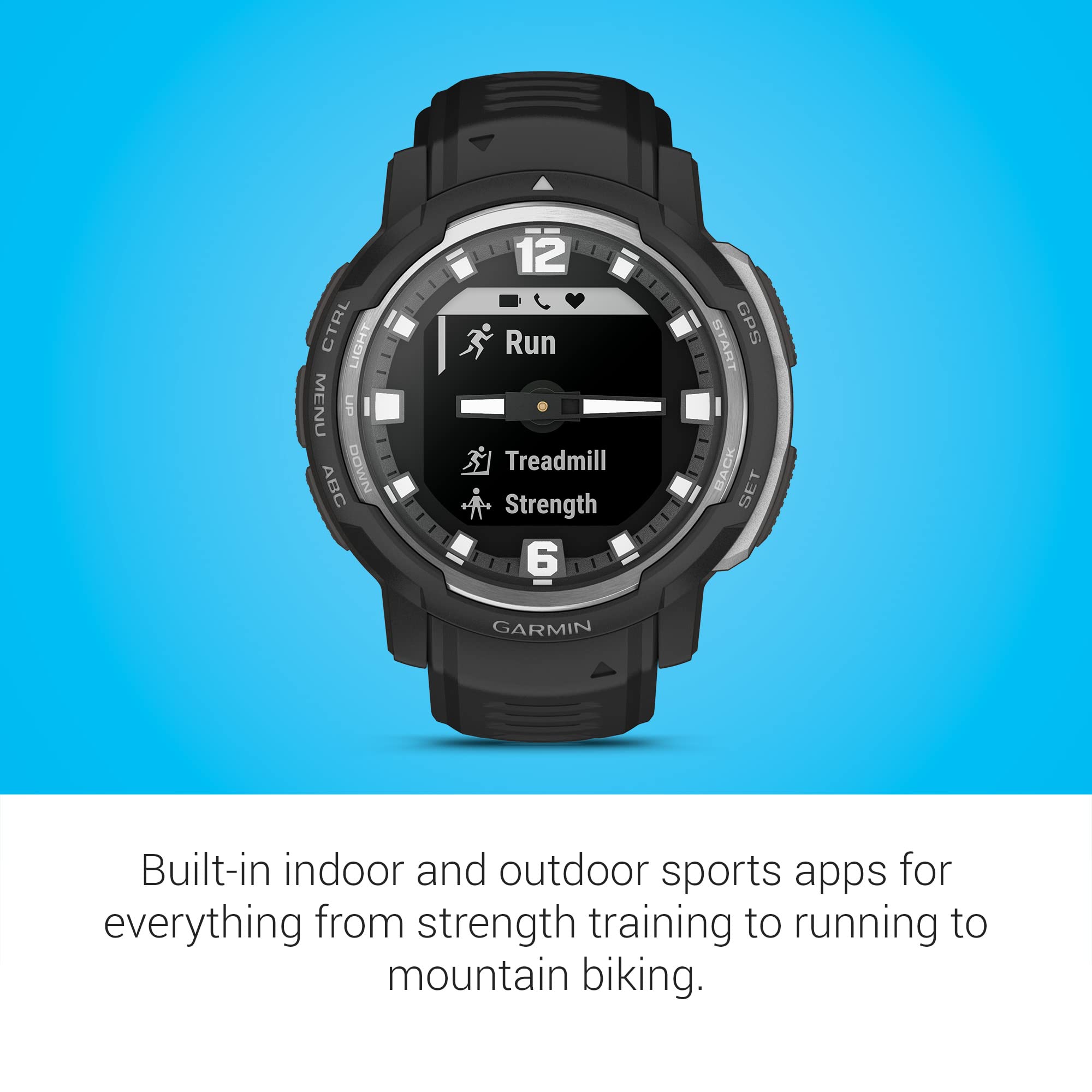 Garmin Instinct Crossover, Rugged Hybrid Smartwatch, Analog Hands And Digital Display, Black