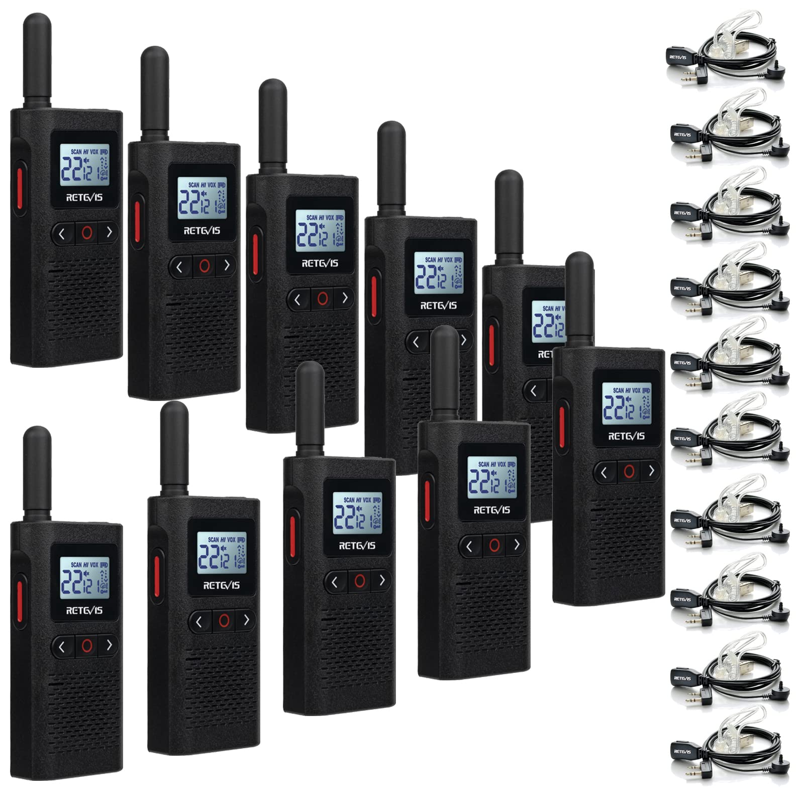 Retevis Rb28 Walkie Talkies With Earpiece,Usb C Walkie Talkies Rechargeable,Large Lcd Screen,1500Mah,Noaa Weather,Business Walkie Talkie For Adults Long Range For School Restaurant Healthcare(10 Pack)