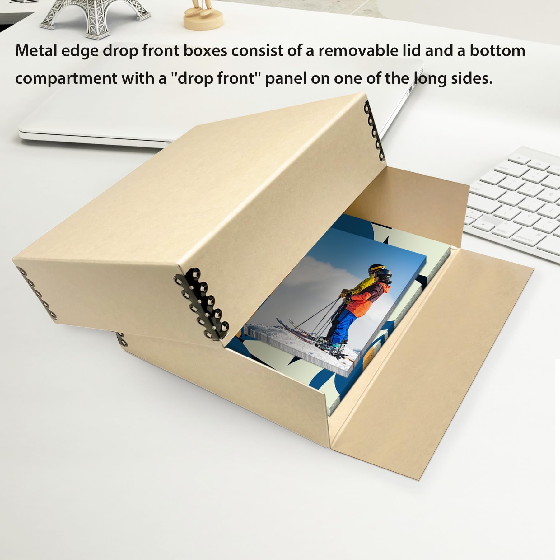 Lineco Museum Archival Storage Box, 14.75X18.75X3 In. Drop Front Design. Acid Free With Metal Edge. Organize Photos, Pictures, Prints, Documents, Crafts, Diy. Tan, 1 Pack