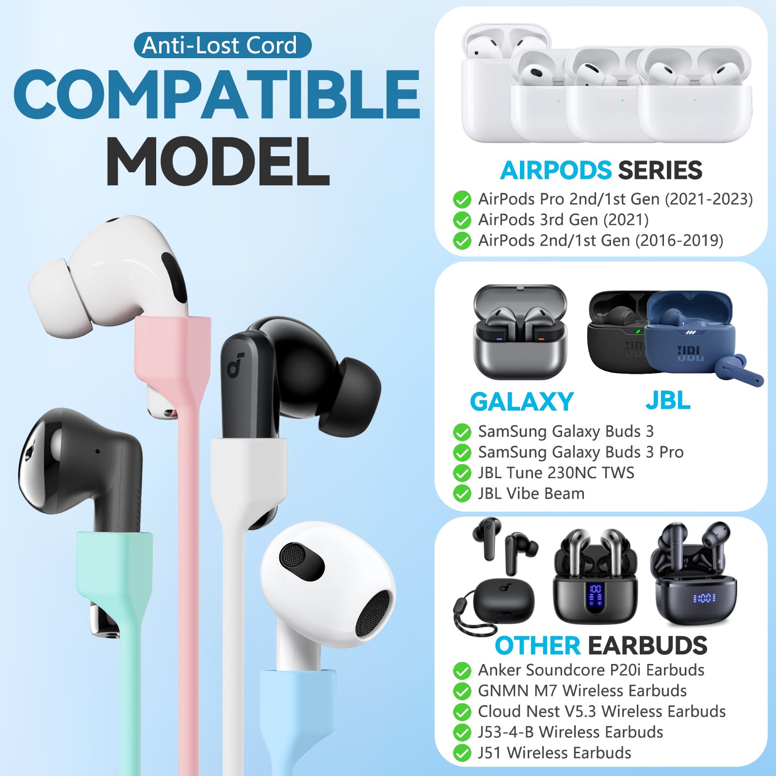 ?5 Pack? Ultra Strong Magnetic Airpods Straps Anti-Lost Cord For Airpods 1St& 2Nd/ Airpods 3Rd /Airpods Pro 1St/ 2Nd,Silicone Sp