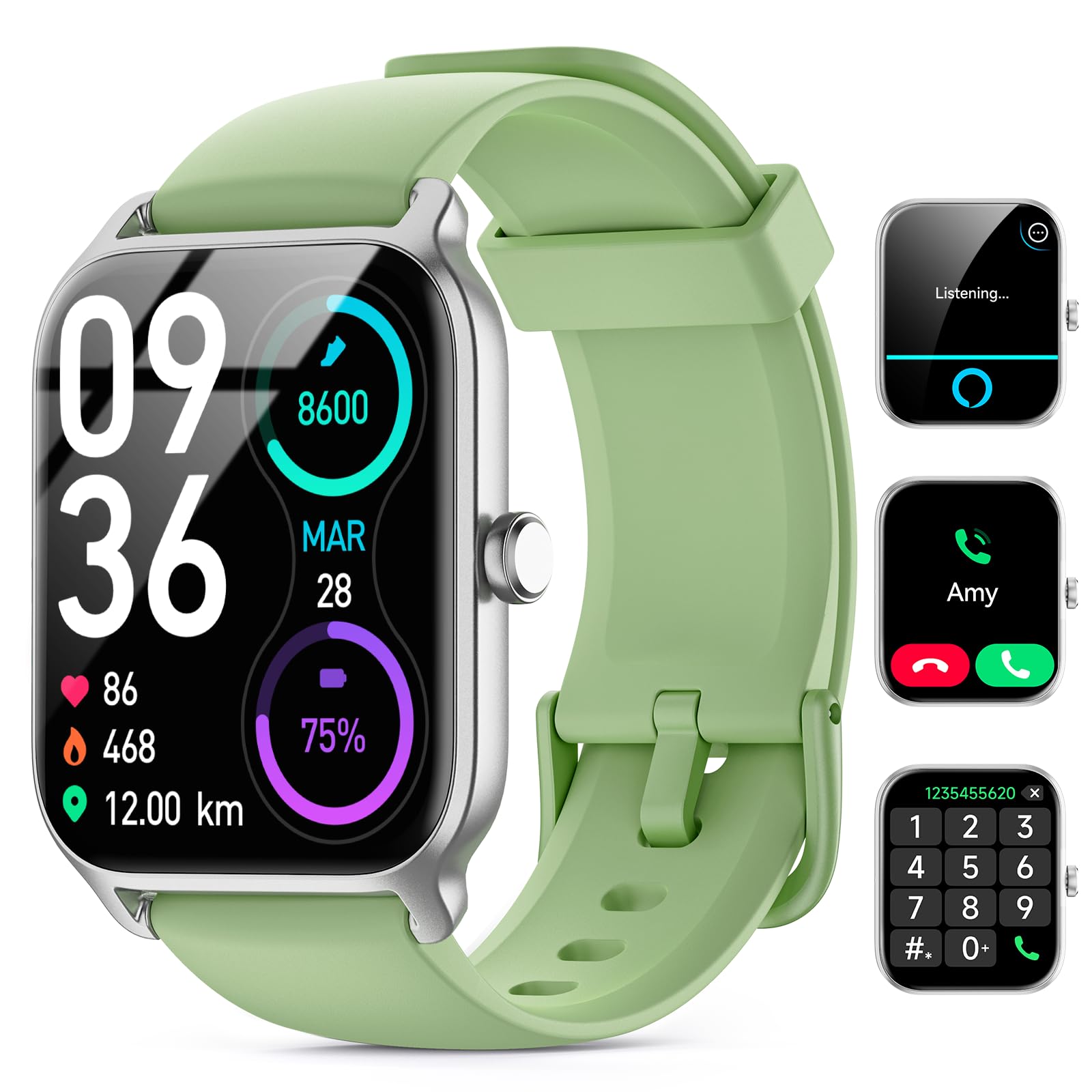 Smart Watches For Men/Women, 1.8'' Alexa Built In Fitness Tracker Watch With Bluetooth Calls, Ip68 Waterproof, Heart Rate/Sleep/