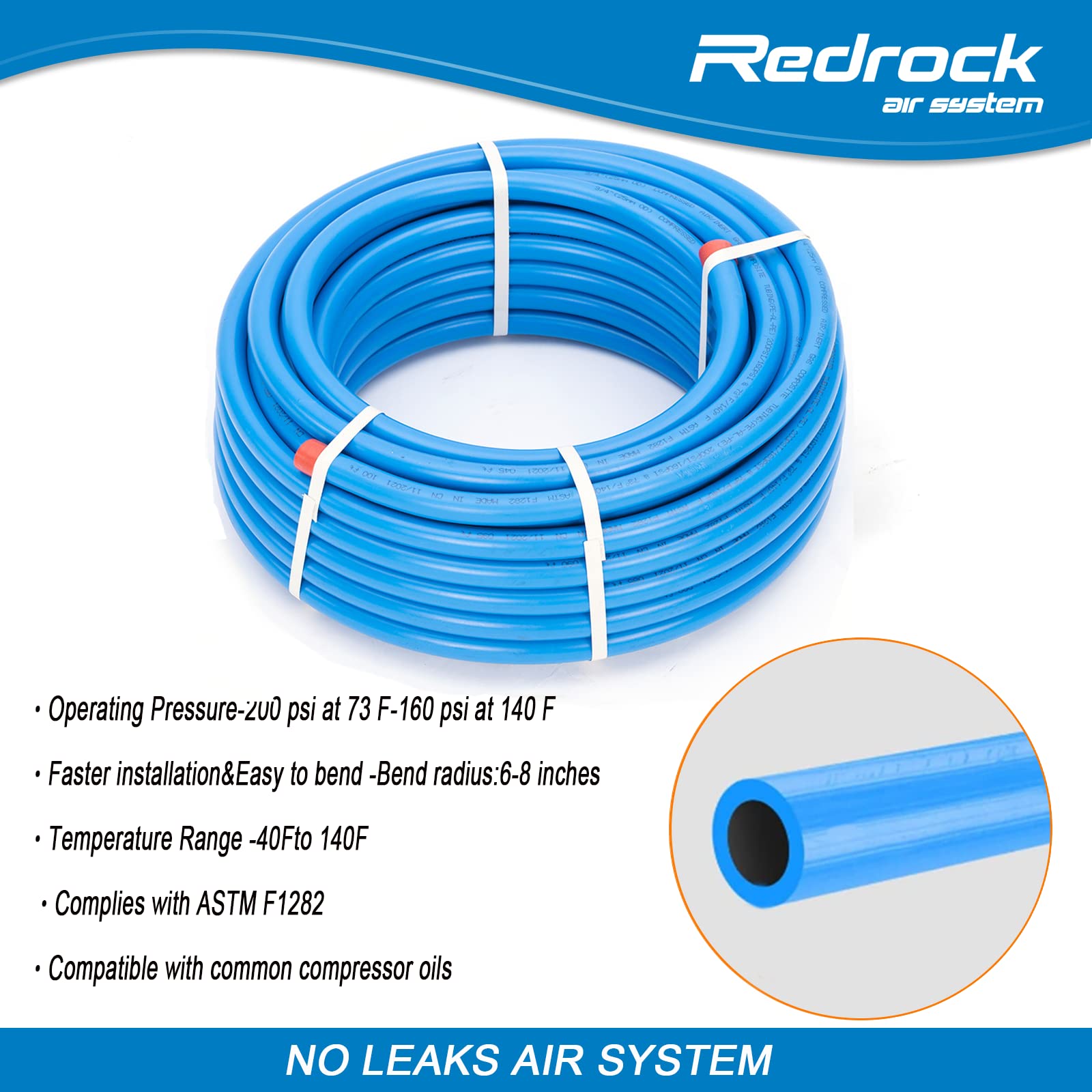 Air Compressor Accessories Kit 1/2'' X 100 Feet Hdpe Aluminum Compressed Air Piping System Air Compressor Hose Pressured Leak Pr