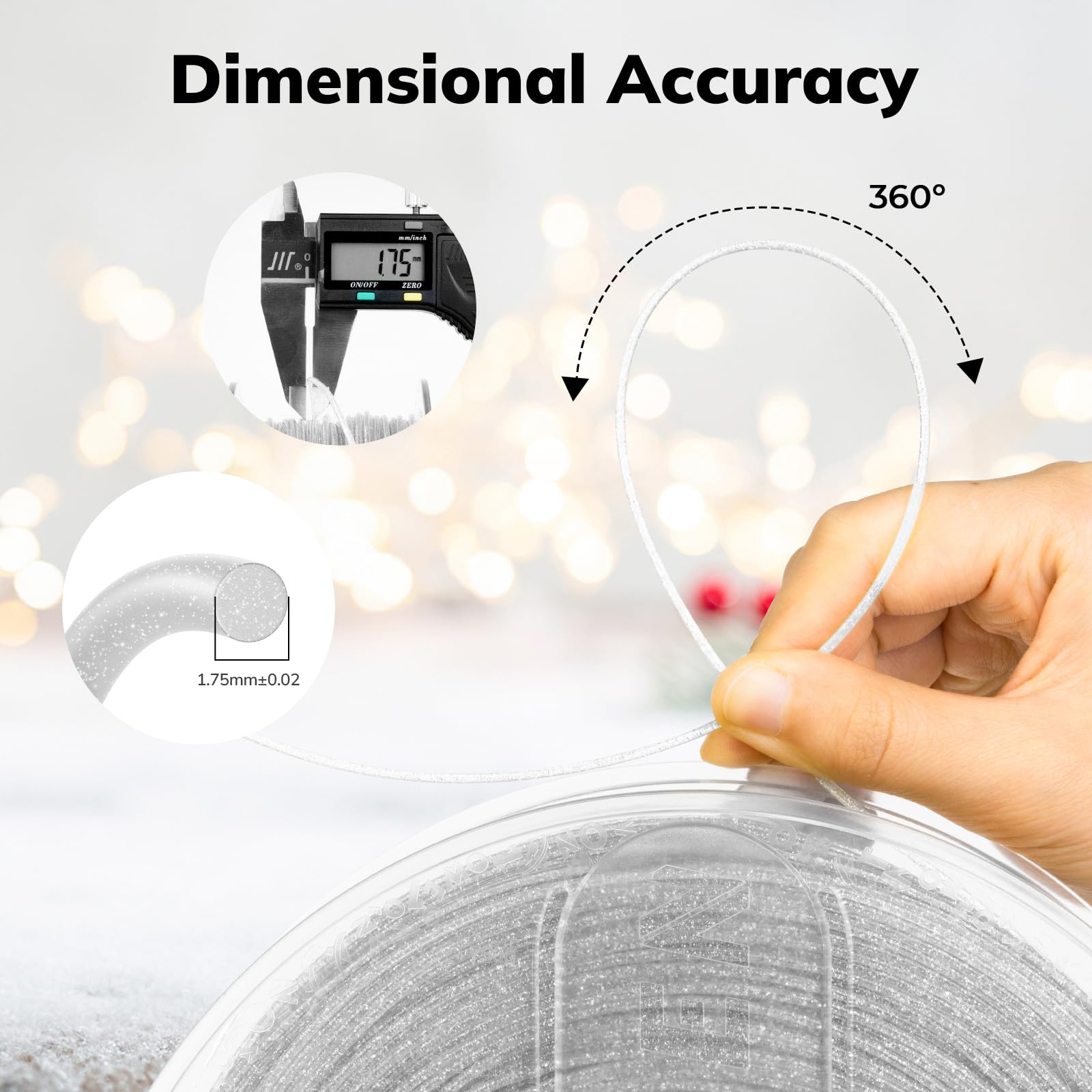 Amolen Shiny Glitter Pla 3D Printer Filament 1.75Mm Shiny Silver With Sparkles And Glitters Dimensional Accuracy +/  0.02Mm 1Kg/