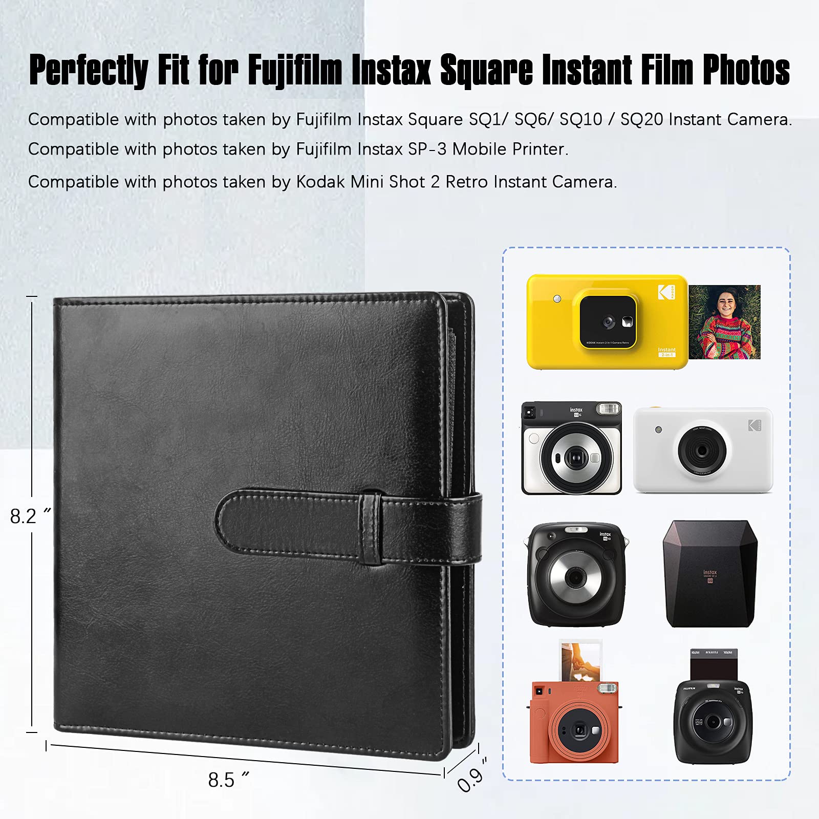 288 Pockets Photo Album For Fujifilm Instax Square Sq1 Sq6 Sq10 Sq20 Instant Camera, Fujifilm Instax Sp 3 Mobile Printer, Extra Large Picture Albums For Fujifilm Instax Square Instant Film (Black)