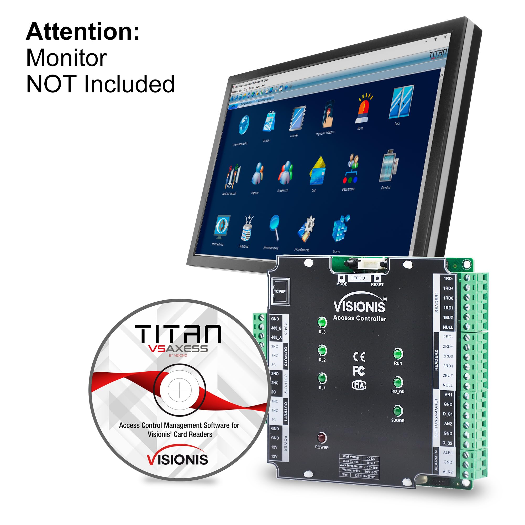 Visionis Vs Axess 4Etl Version 2.0 Four Door Network Access Control System Panel Controller Board And Power Supply Cabinet For 4 Doors Security With Tcp/Ip Wiegand And Desktop Software 20,000 Users
