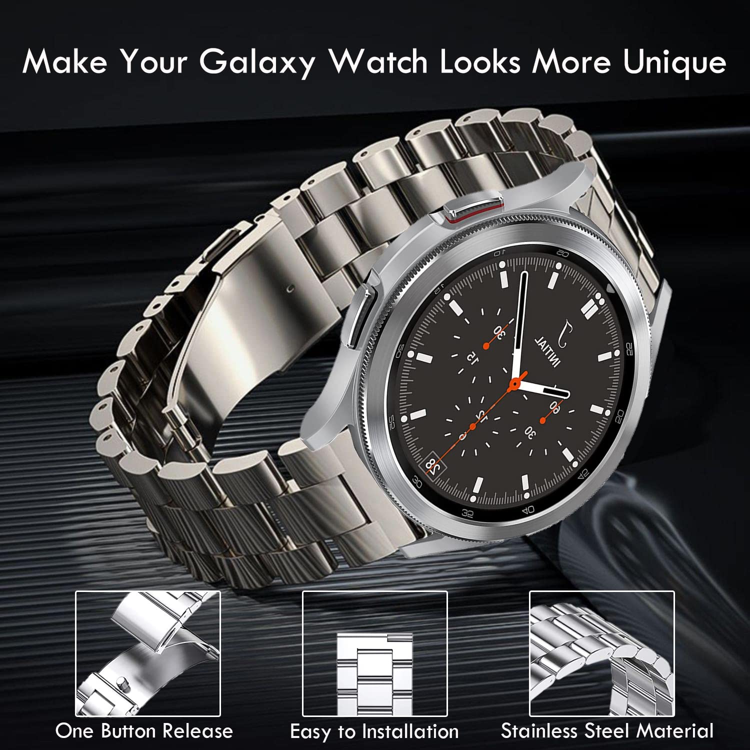 Olytop Galaxy Watch 4/6 Classic 47/46/43/42Mm & Watch 4/5/6 Bands 44Mm 40Mm, Galaxy Watch 5 Bands Pro 45Mm, 20Mm Metal Stainless