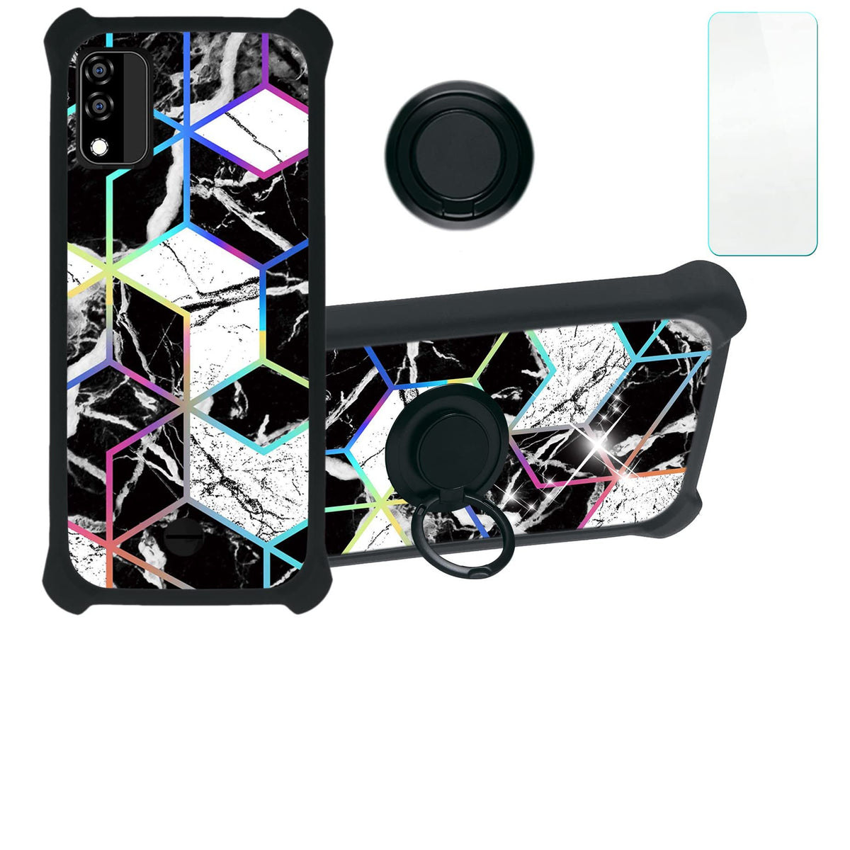 Jioeuinly Blu C5 Max Case Compatible With Blu C5 Max Phone Case Cover [With Tempered Glass Screen Protector][Hard Pc + Soft Sili