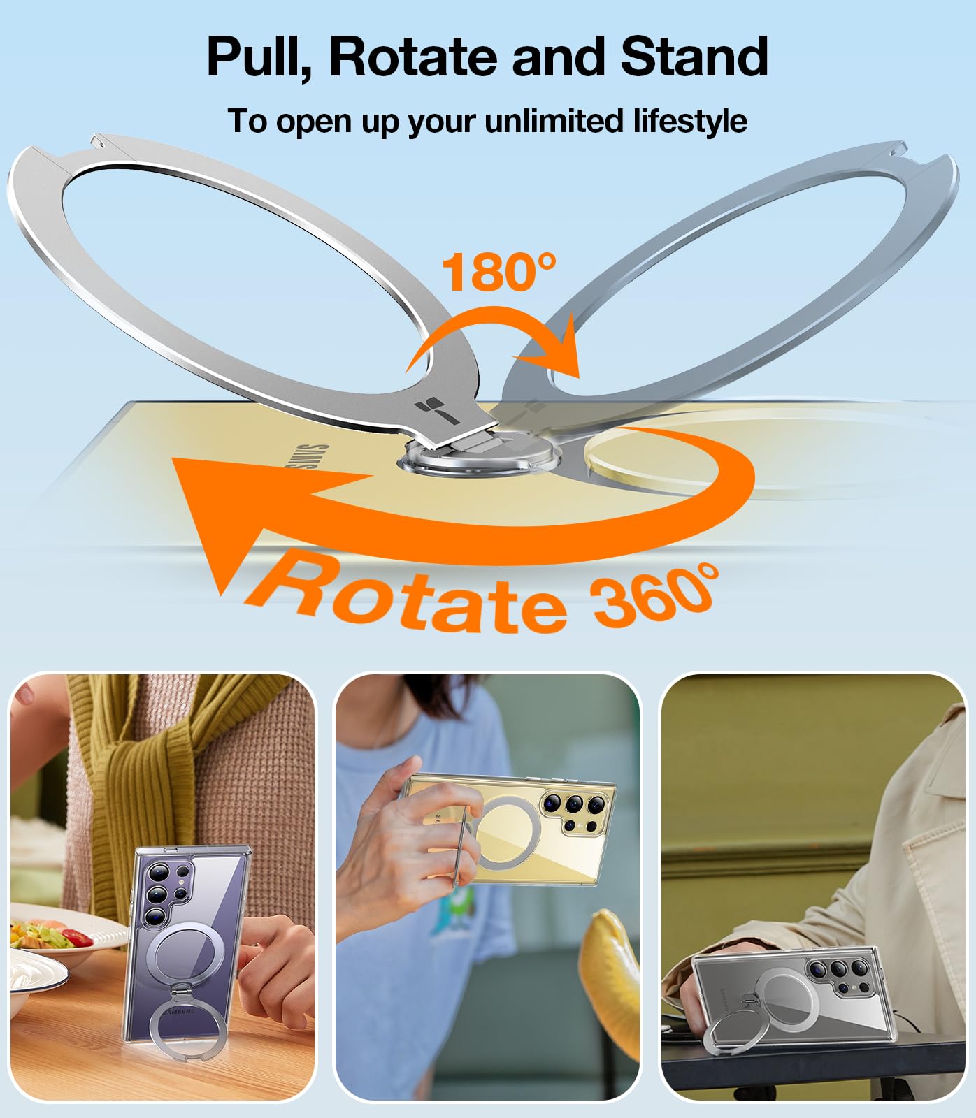 Torras 360 Spin Magnetic Stand For Samsung Galaxy S24 Ultra Case, Fit For Magsafe, Hard Pc S24 Ultra Phone Case With Kickstand &