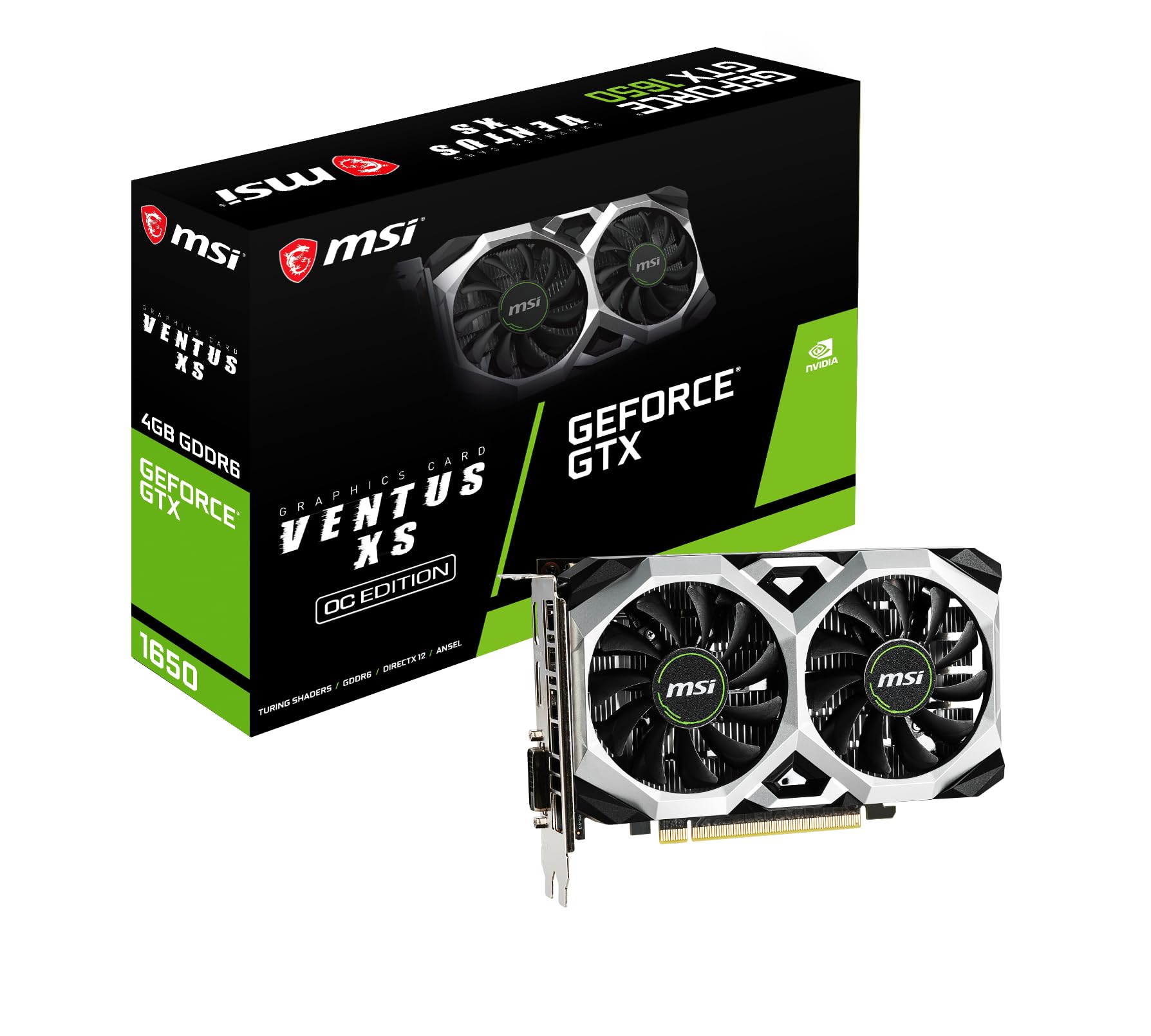 MSI GeForce GTX 1650 D6 Ventus XS OC Graphics Card 4GB GDDR6, 1620MHz, 128-bit, PCI Express x16 Gen 3, DisplayPort, HDMI, DVI-D