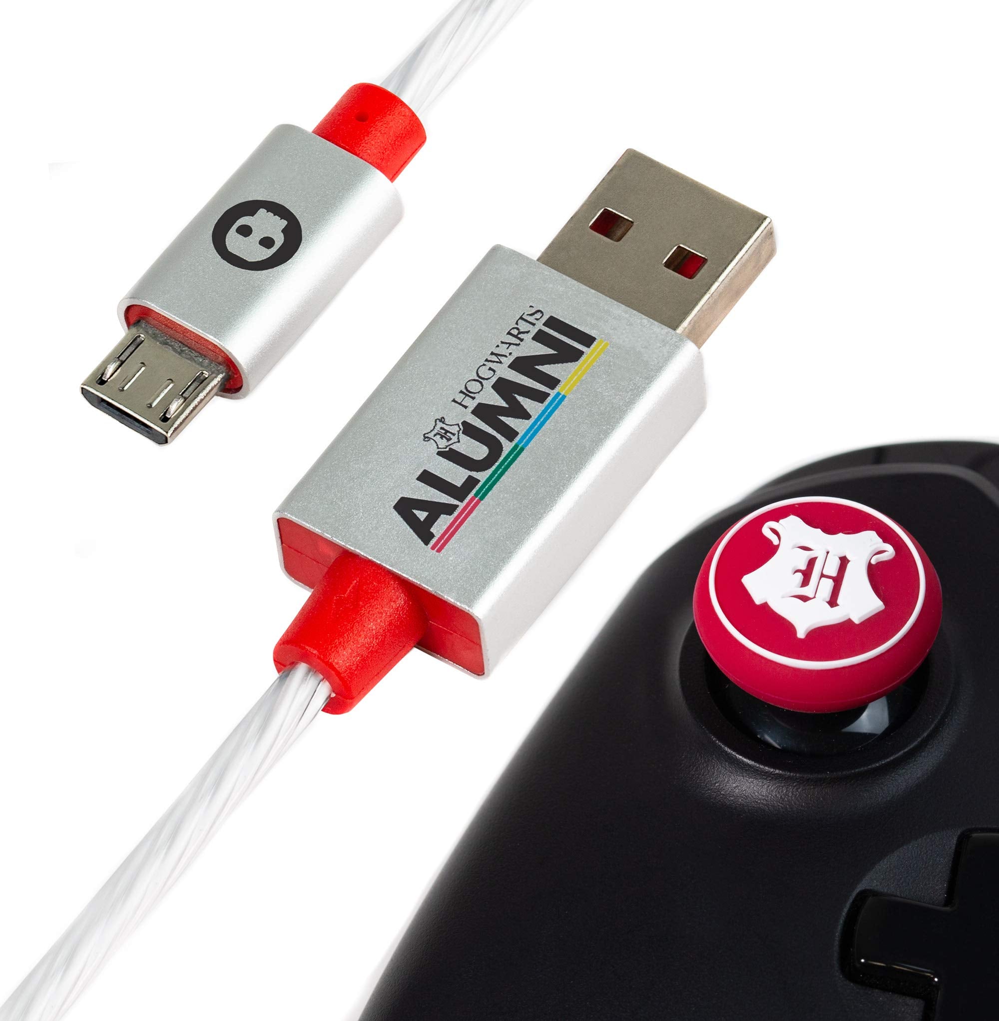 Numskull Official Harry Potter LED Micro USB Cable and Thumb Stick Grips - 1.5M Fast Charging Lead, Xbox One, PS4 DualShock 4 Co