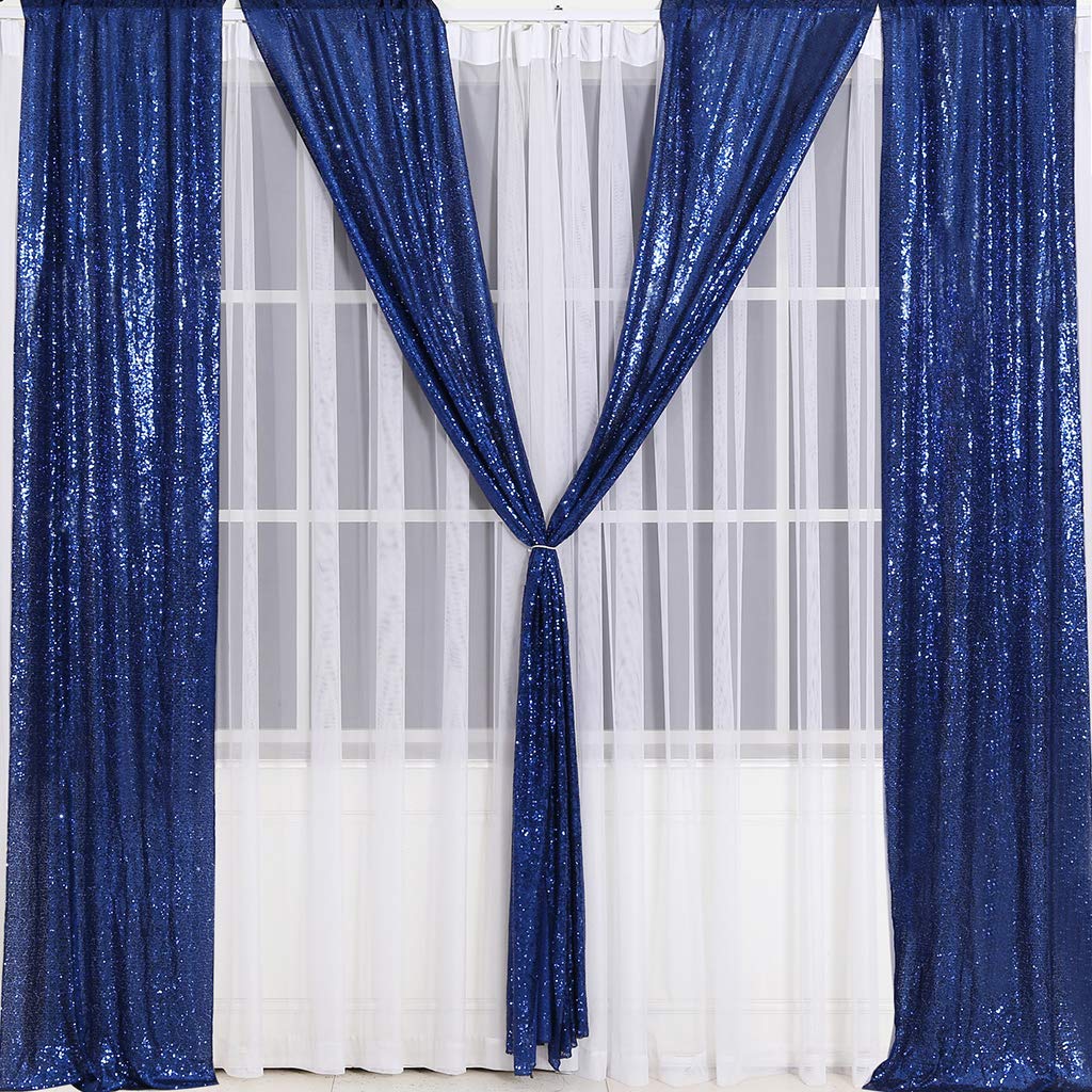 Eternal Beauty Navy Sequin Backdrop Curtains For Wedding Party Decor, Sequin Christmas Backdrop Curtain (2 Pack, W2 X H8Ft,Navy
