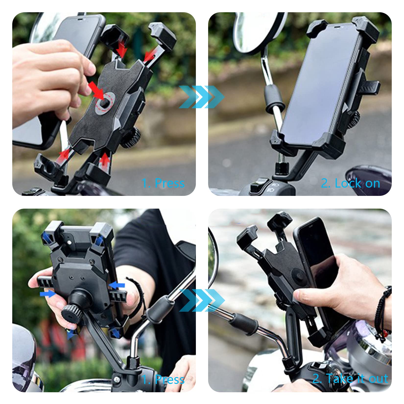 Homeet Motorcycle Phone Mount, Quick Release Motorbike Phone Holder Anti Shake Moped Scooter Rearview Mirror Holder Mount Univer