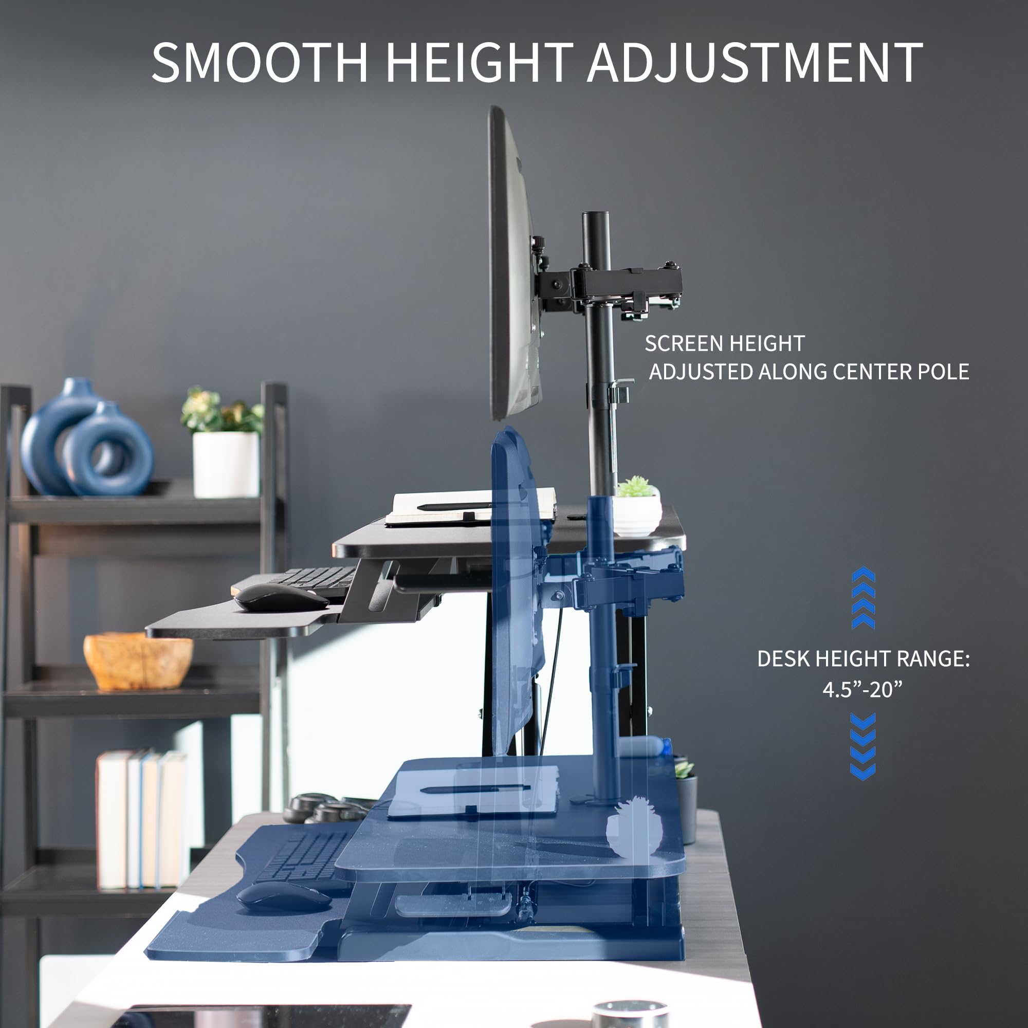 VIVO Height Adjustable 42 inch Standing Desk Converter with Dual 13 to 30 inch Monitor Stand, Sit Stand Monitor Mount and Desk Riser, Black, DESK V042KB M2