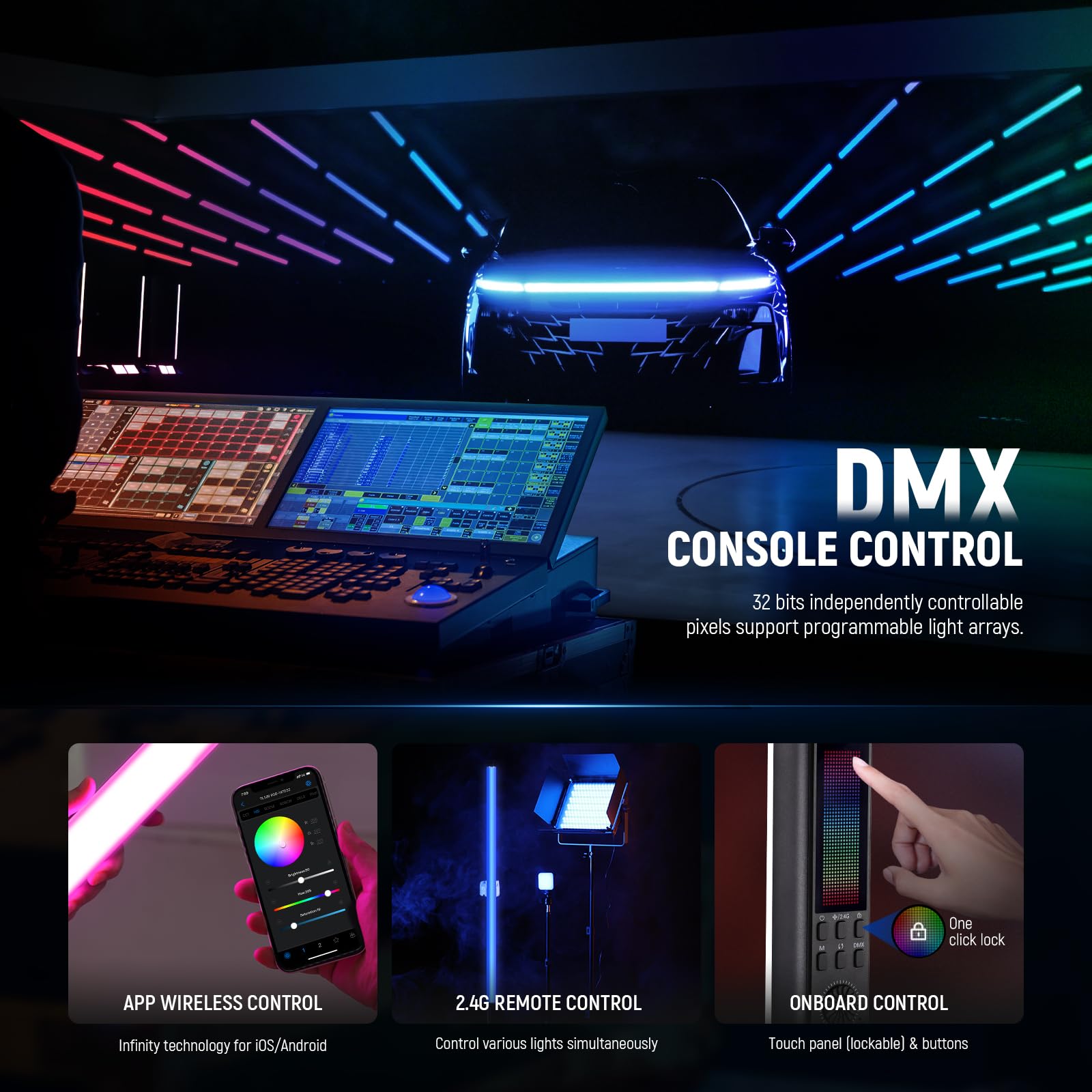 Neewer Tl120C Rgb Tube Light, 42W Full Color Rgbww Photography Led Video Light Wand Stick With App/2.4G/Dmx Control, 7 Pixel Eff