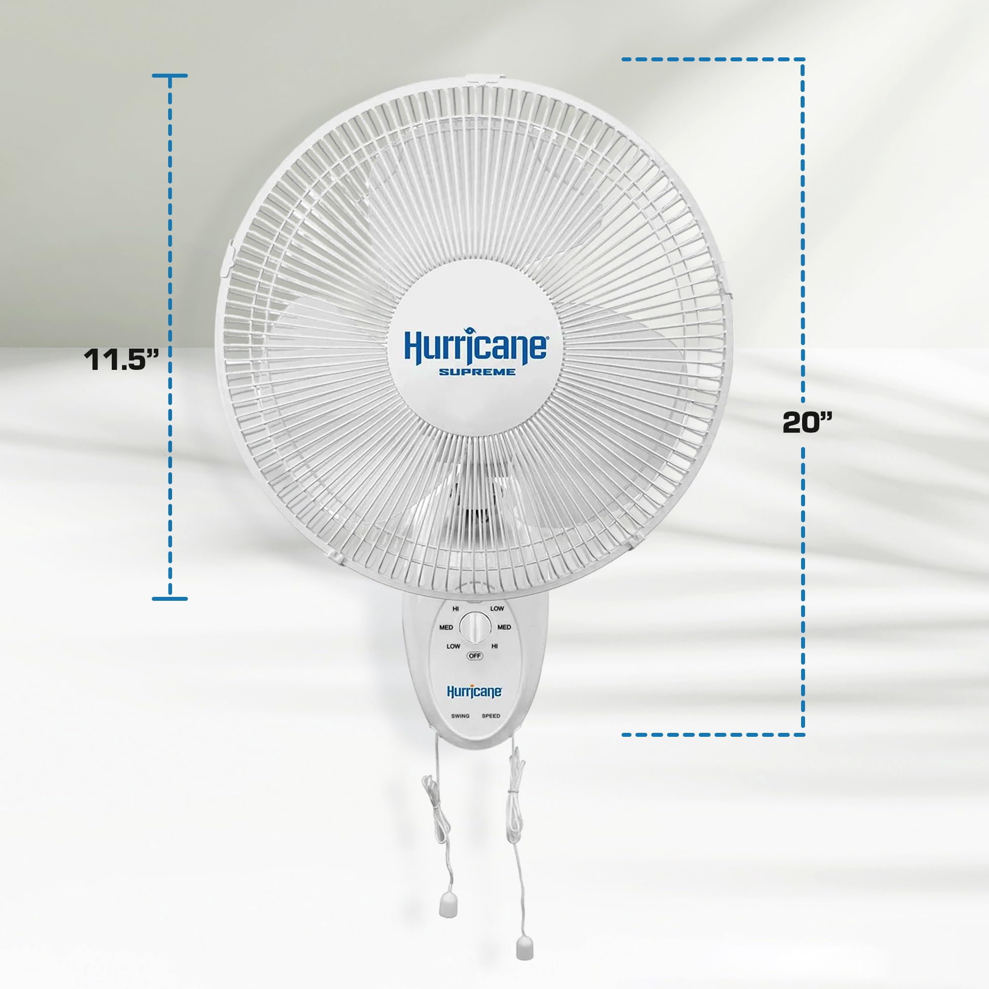 Hurricane Supreme 12    Portable Oscillating Wall Mount Fan, Space Saving, Powerful, Quiet 3 Speed Airflow, Adjustable Tilt For
