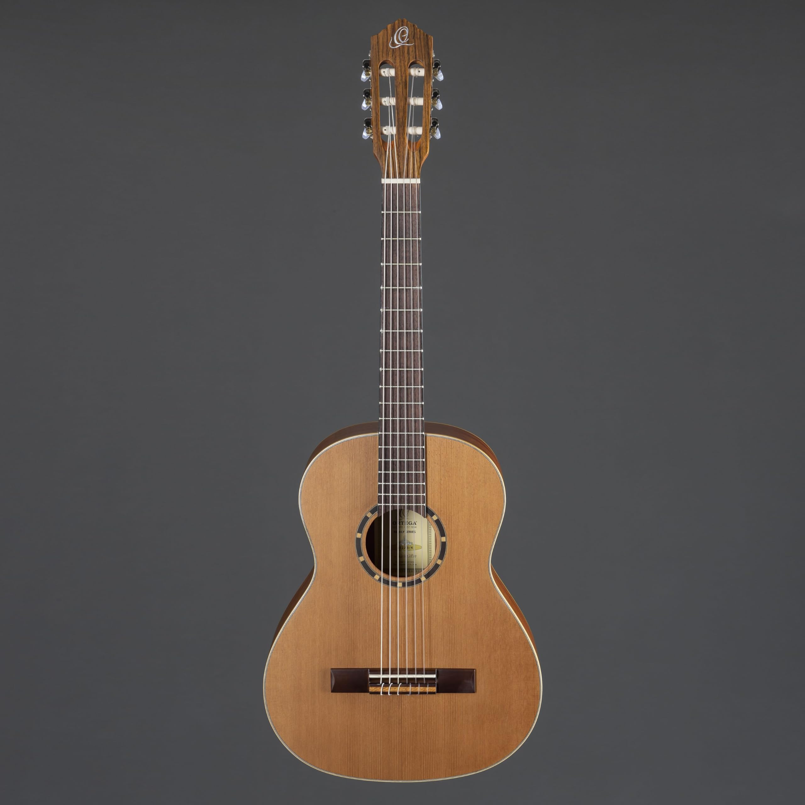 Ortega Guitars 6 String Family Series 3/4 Size Nylon Classical Guitar W/Bag, Right, Cedar Top-Natural-Satin, (R122-3/4)
