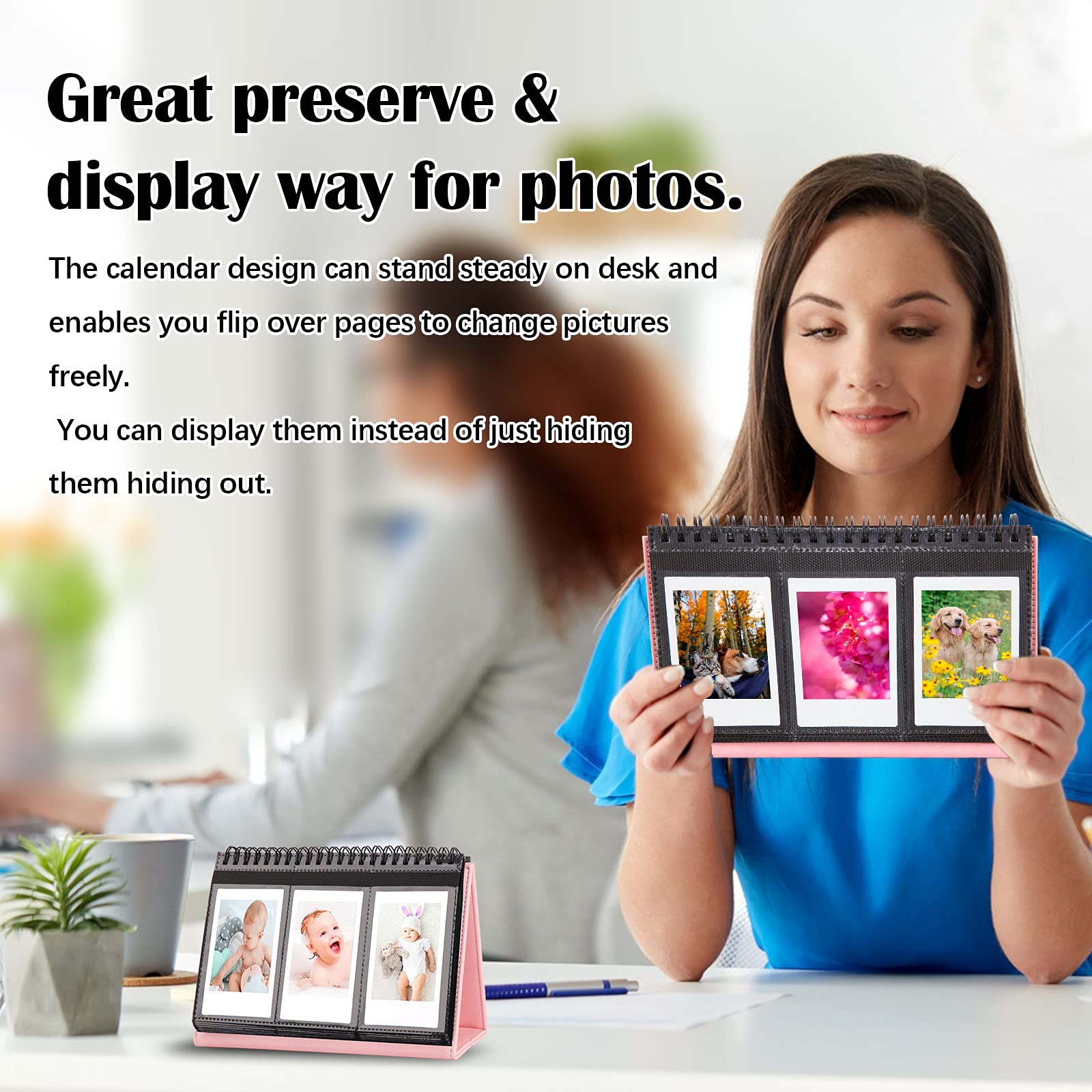 Mini Photo Album For Fujifilm Instax Mini Camera, 96 Pockets Photo Album For Polaroid, Leather Desktop Display Album For Instax Mini 12 11 9 40 8 7 Evo Liplay Instant Camera, 2X3 Photo Album (Pink)