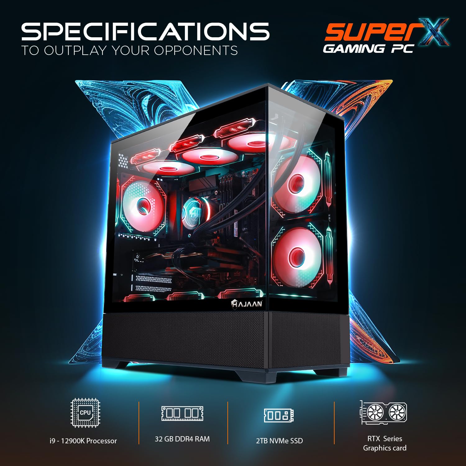Hajaan Superx Gaming Pc � Liquid Cooled   Intel I9 12900K   Geforce Rtx 4070 12Gb   32Gb Ddr4 2Tb Nvme Ssd   Windows 11 Pro   Wifi   Bluetooth   Mechanical Keyboard Mouse