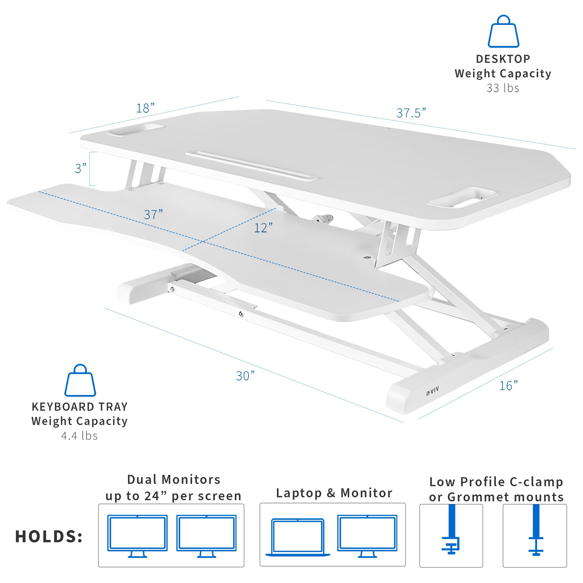 Vivo Extra Wide 38 Inch Corner Desk Converter, K Series, Height Adjustable Sit To Stand Riser, Dual Monitor And Laptop Workstati