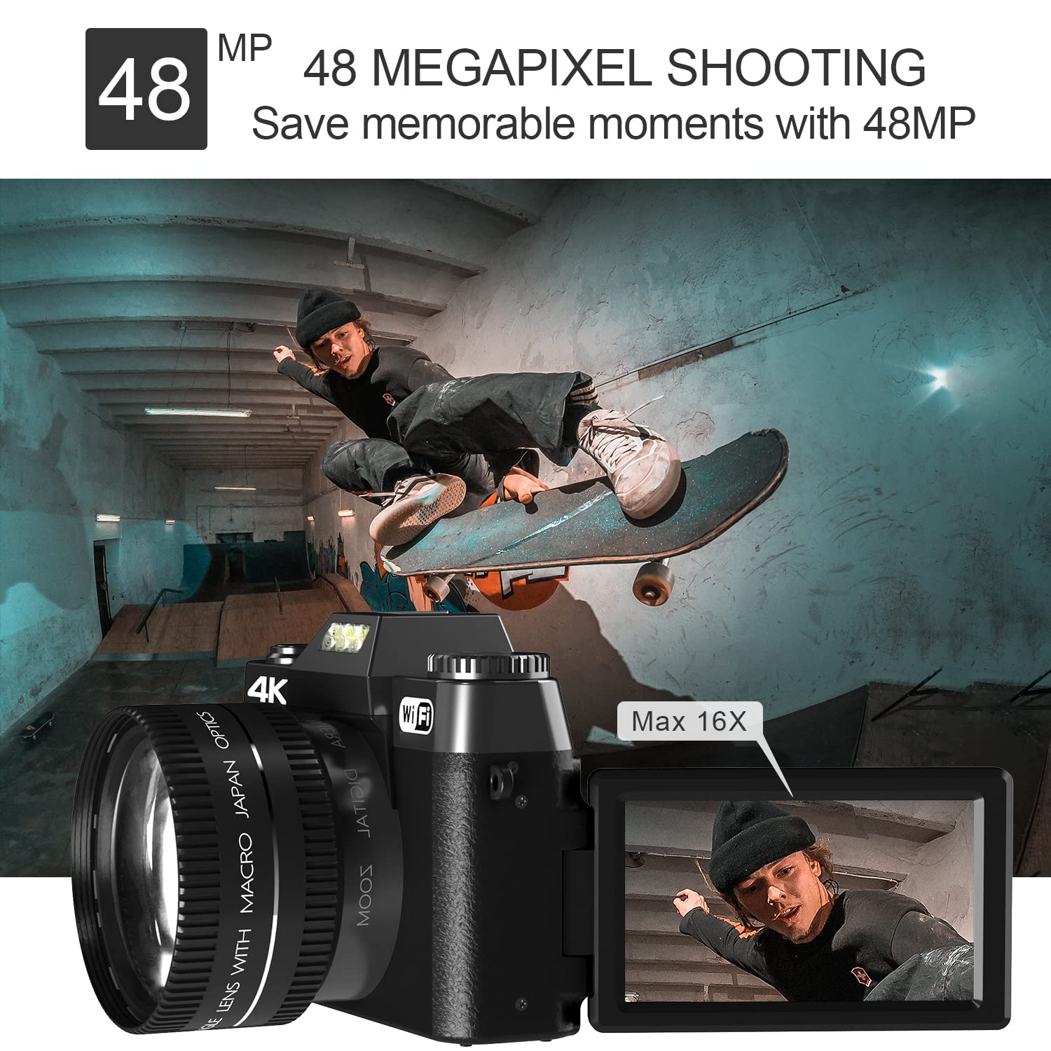 2024 Upgrade 4K 56Mp Digital Camera For Photography Nikicam Vlogging Camera For Youtube With 180 Flip Screen, Wifi,16X Digital Z