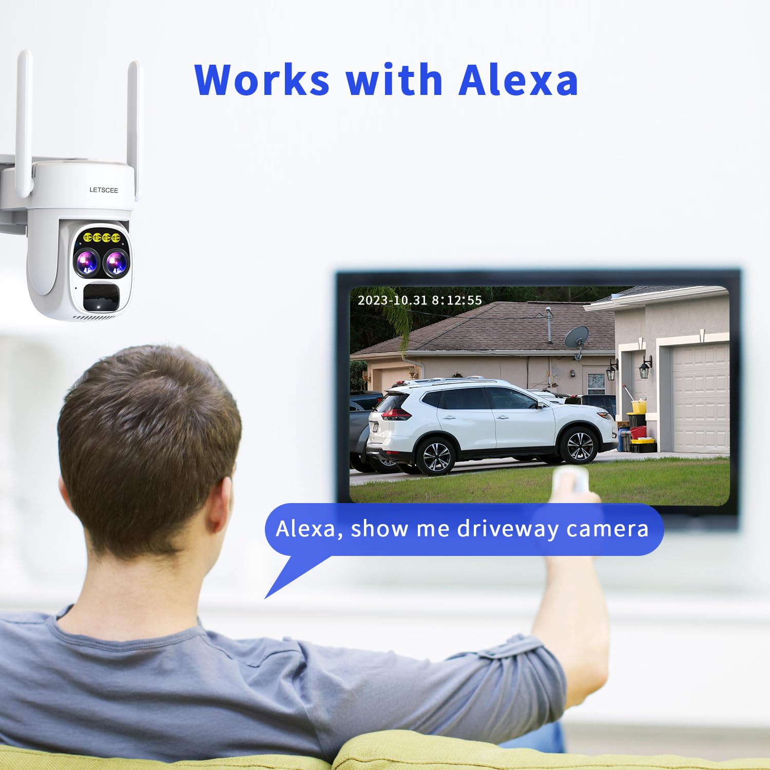 Letscee Security Cameras Wirelss Outdoor For Home Security, Alexa Cameras Solar Power,360 View Outside Camera,Motion Detection,1