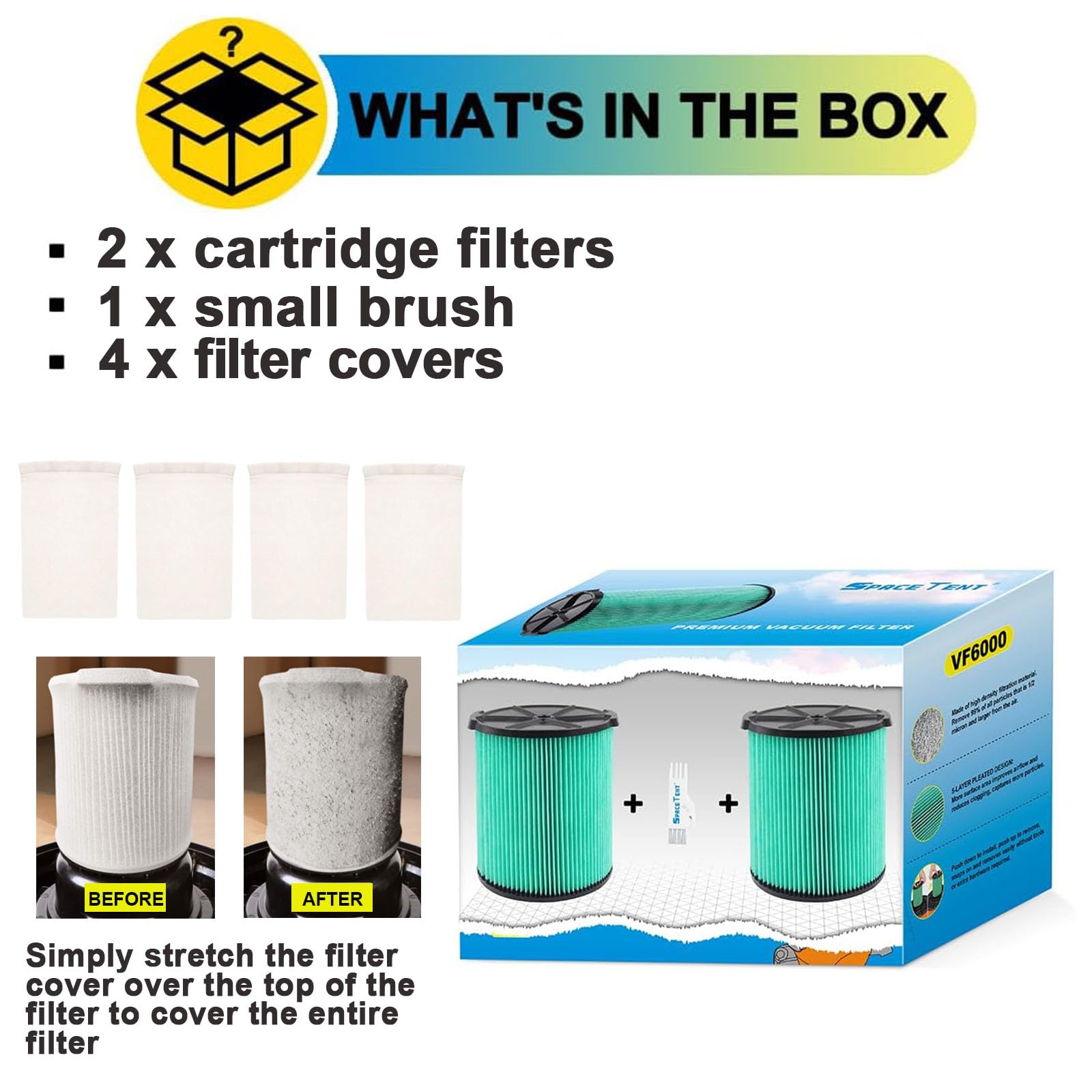 2 Pack Vf6000 Hepa Filter Replacement For Rigid Shop Vac Filter 97457, 5 Layer Hepa Pleated Paper Filter, Compatible With Ridgid