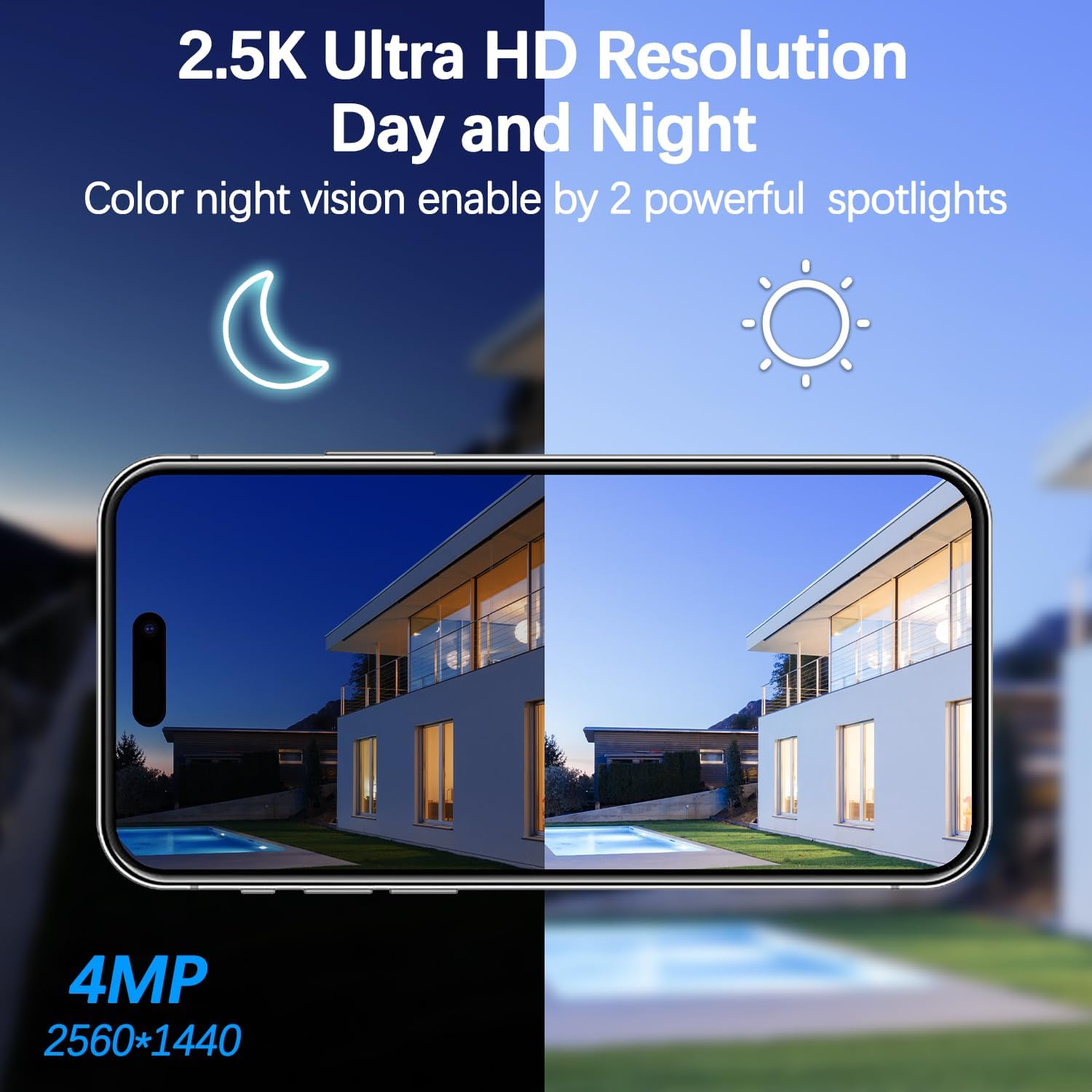 4Mp Cellular Security Camera Wireless Outdoor, 6 Spotlights And 2.5K Hd Color Night Vision Solar Powered Camera With 2.4Ghz Wifi