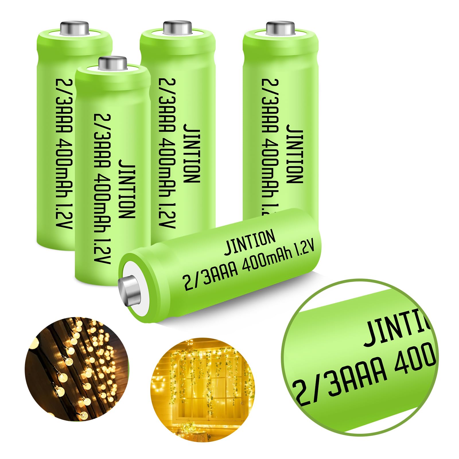 JINTION NIMH 2/3AAA Rechargeable 2/3 AAA Batteries 1.2V 400mAh Battery Button Top 5 Pack(They are not AAA Size Batteries)