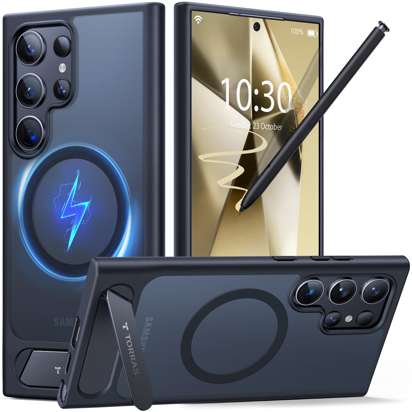 Torras Strong Magnetic & Seamless Stand For Samsung Galaxy S24 Ultra Case, Fit For Magsafe, Mil Grade Drop Protection, Adjustabl