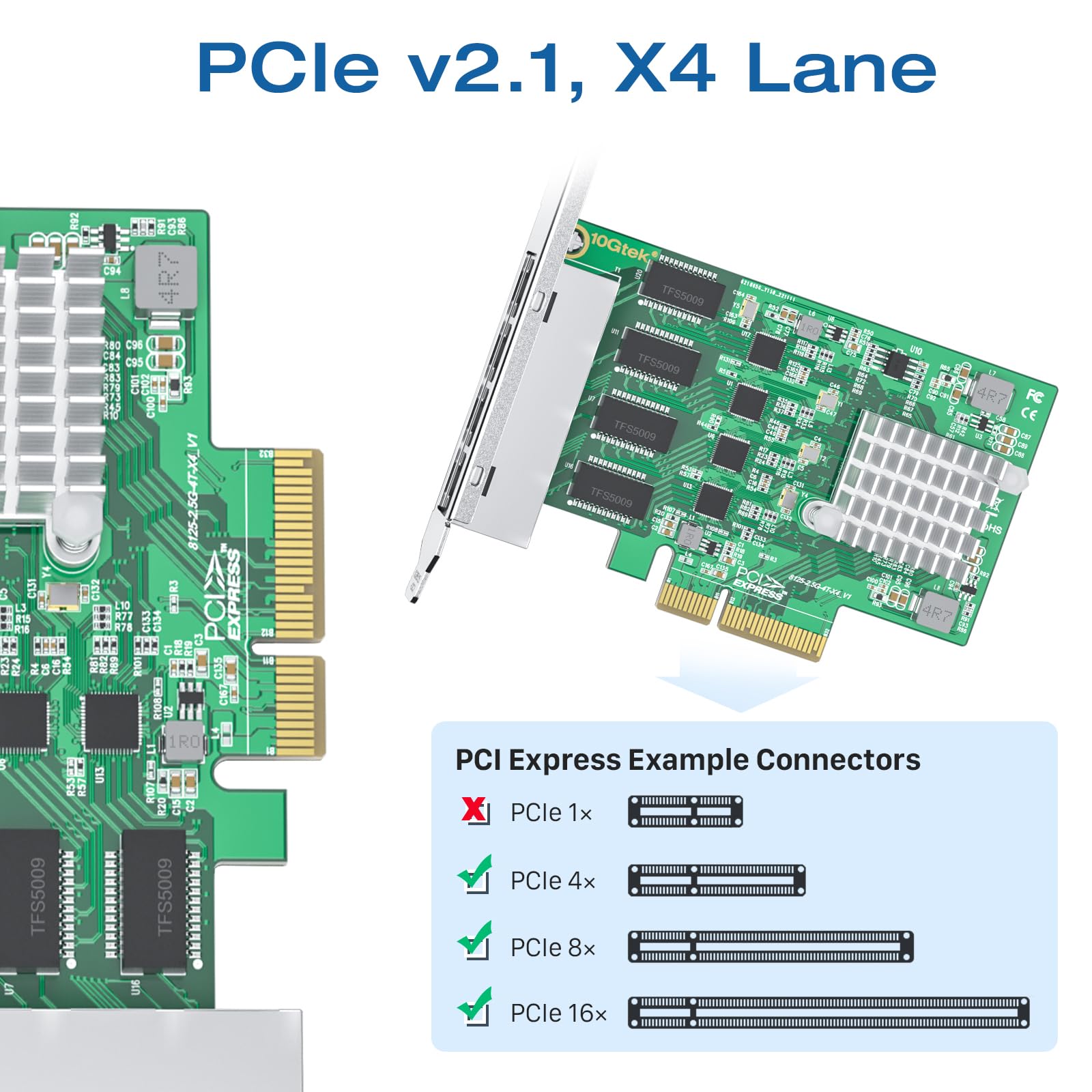 2.5Gbase T Pcie Nic With Realtek Rtl8125 Chip, 2.5Gb Network Card, 2500/1000/100 Mbps,Quad Rj45 Ports, Pcie X4, Ethernet Card Fo