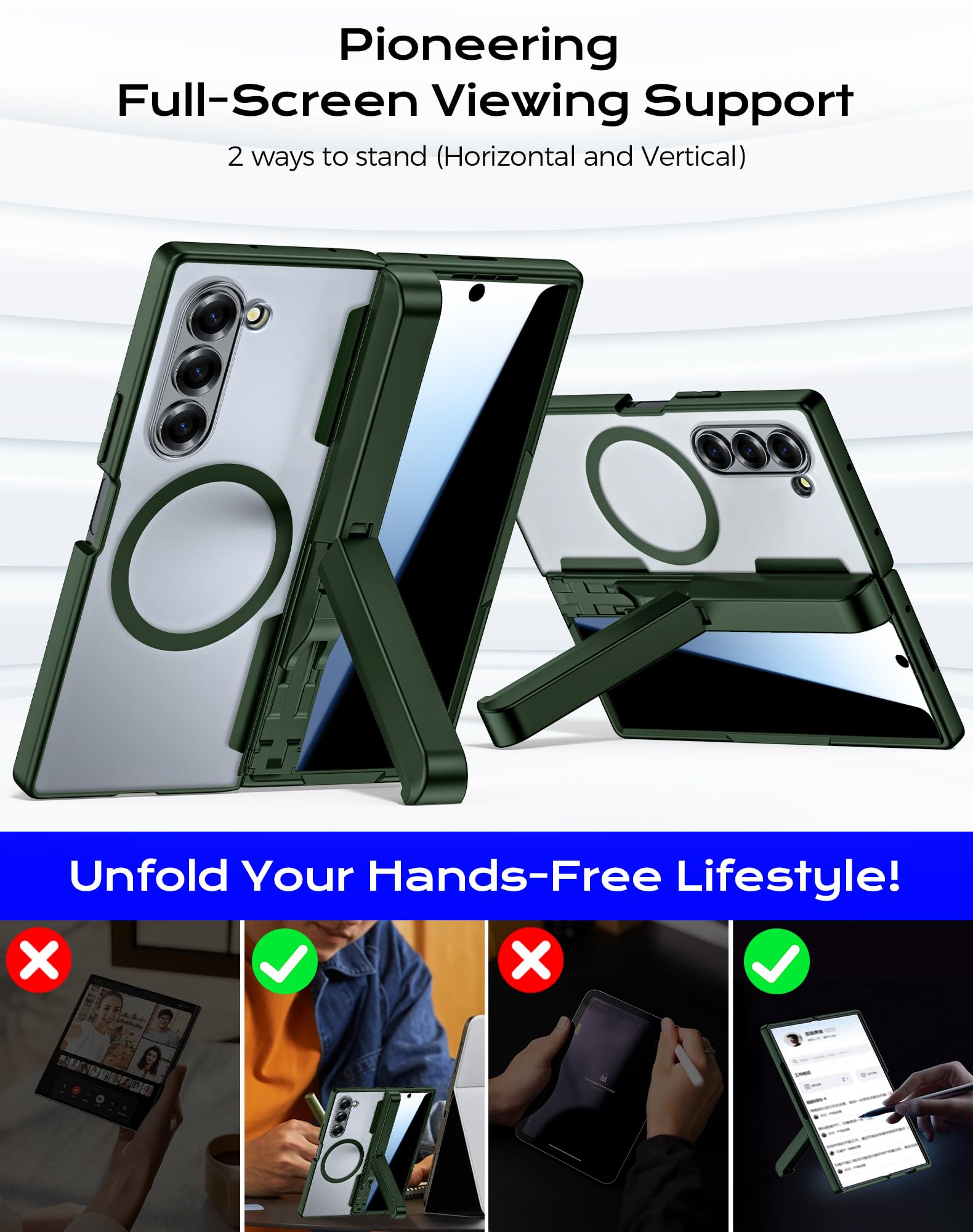 Spugan For Samsung Galaxy Z Fold 6 Case With S Pen Holder, [Compatible With Magsafe] [Hidden Kickstand] [Privacy Screen Protecti