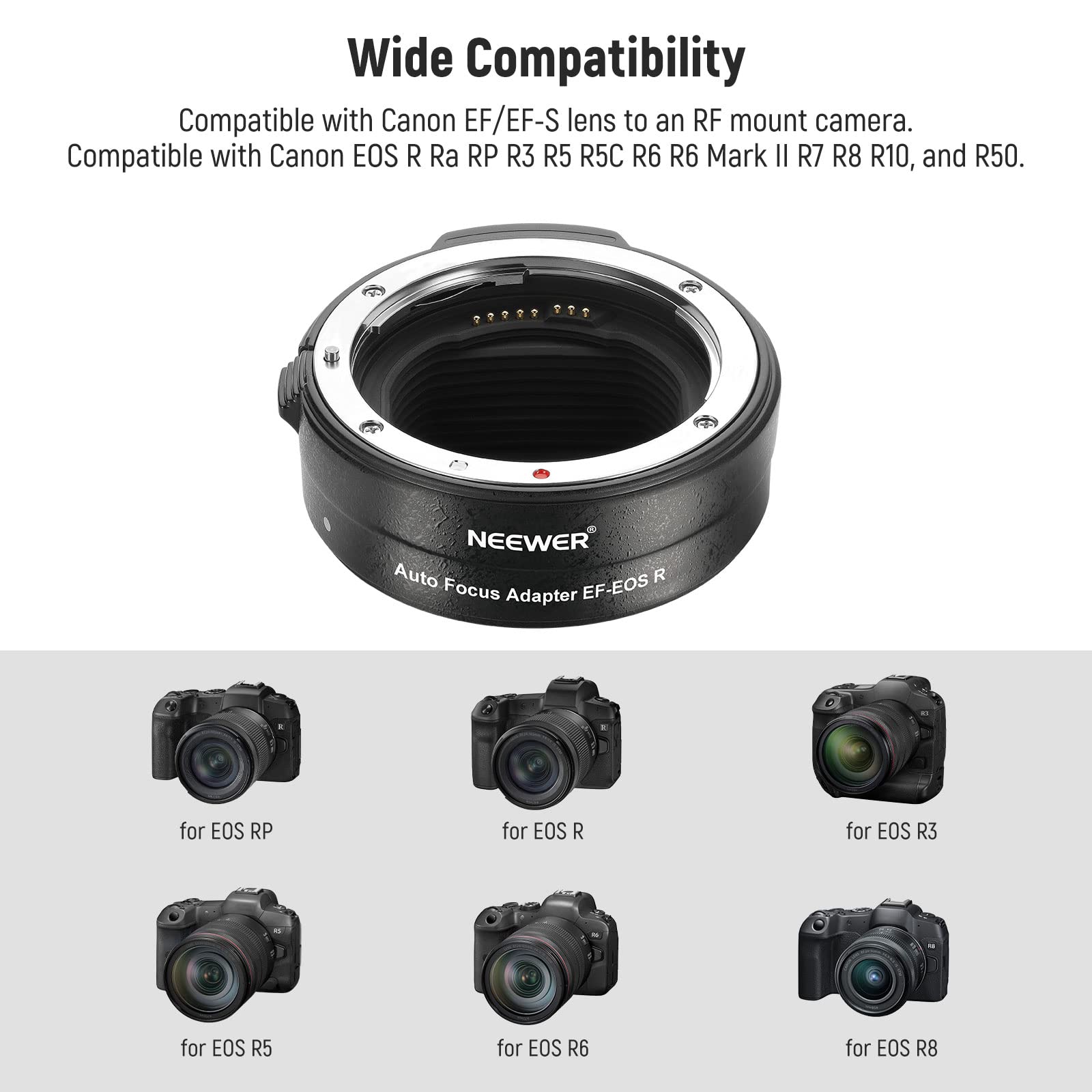 Neewer Ef To Eos R Mount Adapter, Ef/Ef S Lens To Rf Mount Camera Autofocus Converter Ring Compatible With Canon Eos R Ra Rp R6